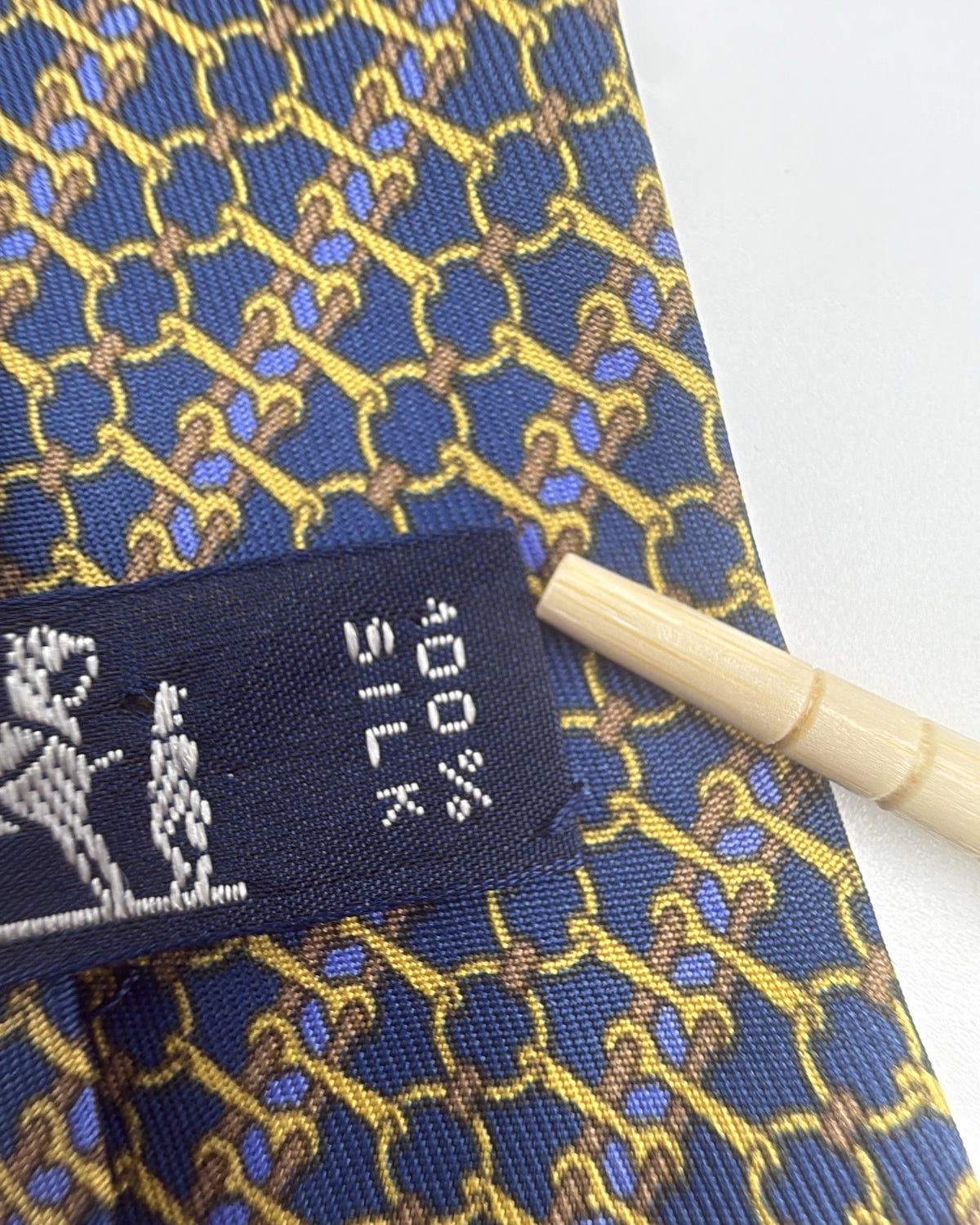 Hermès Paris Silk Tie 7200 UA Geometric Navy Gold Necktie Made in France