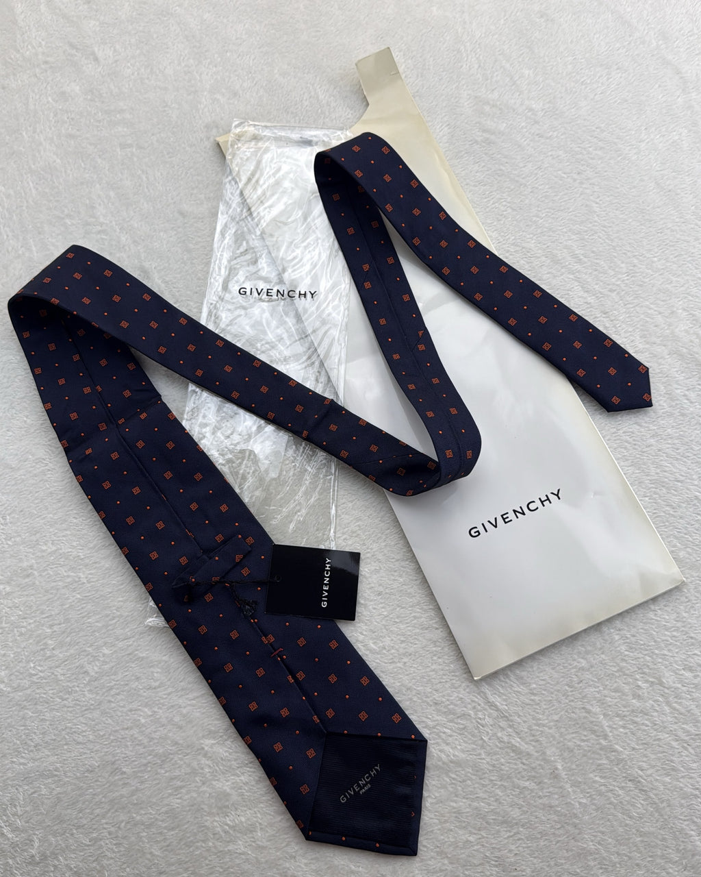Givenchy Silk Tie Polka Dot/Dotted Navy Orange Necktie Made in Italy