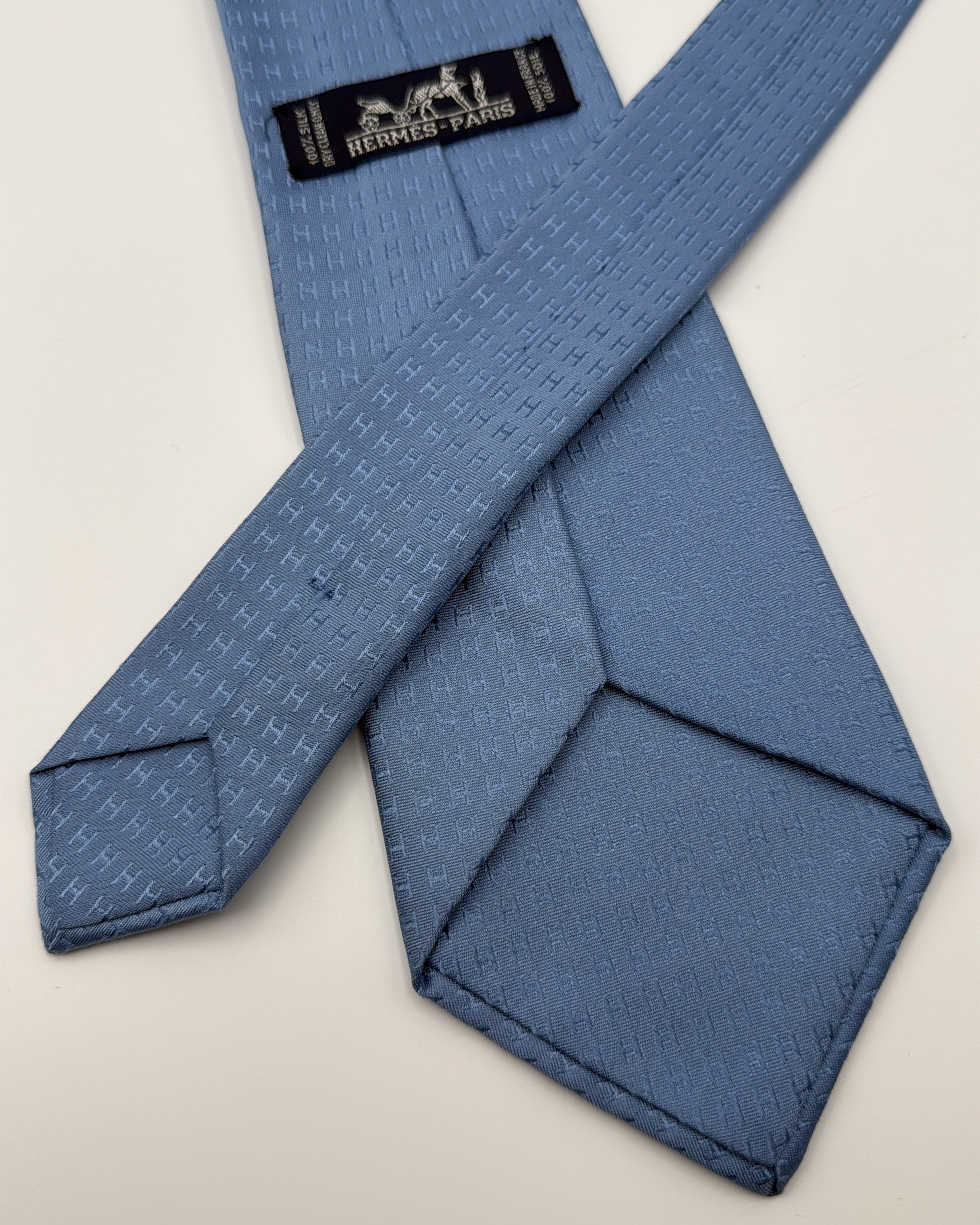 Vintage Hermès Paris Silk Tie Logo/Monogram H Letter Blue Necktie Made in France