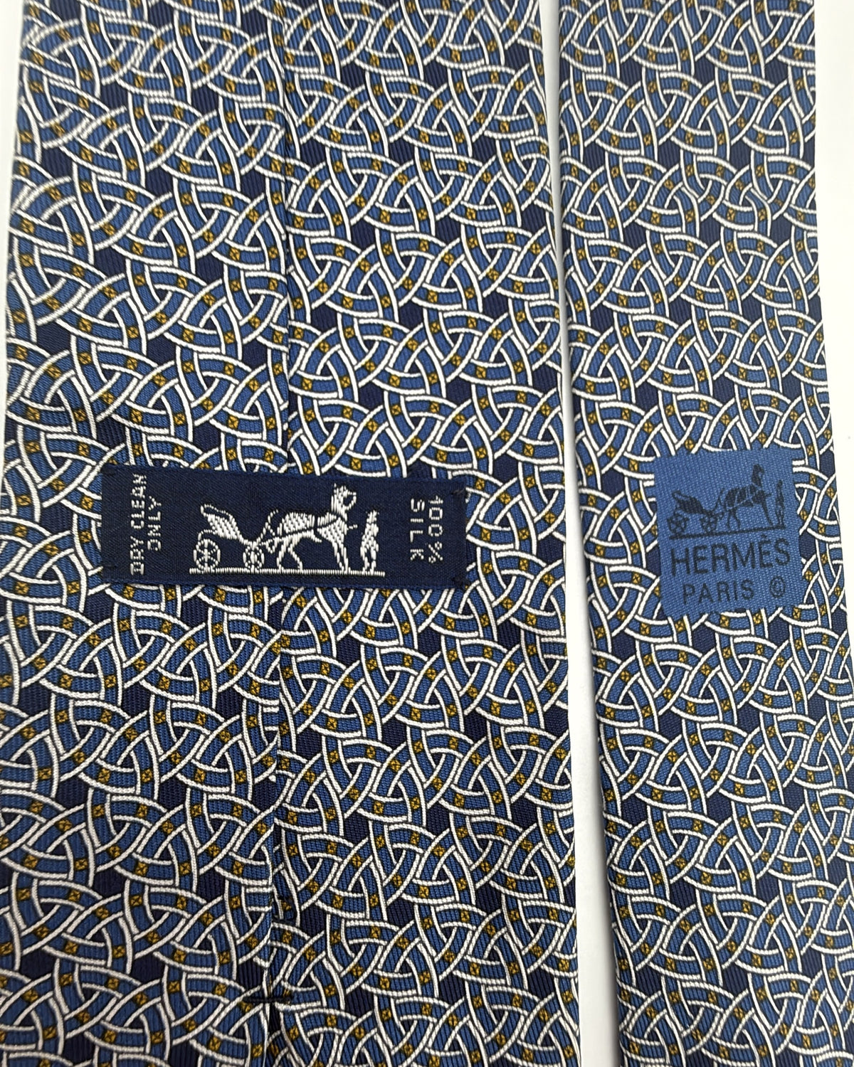 Hermès Paris Silk Tie Geometric Navy Blue Necktie Made in France