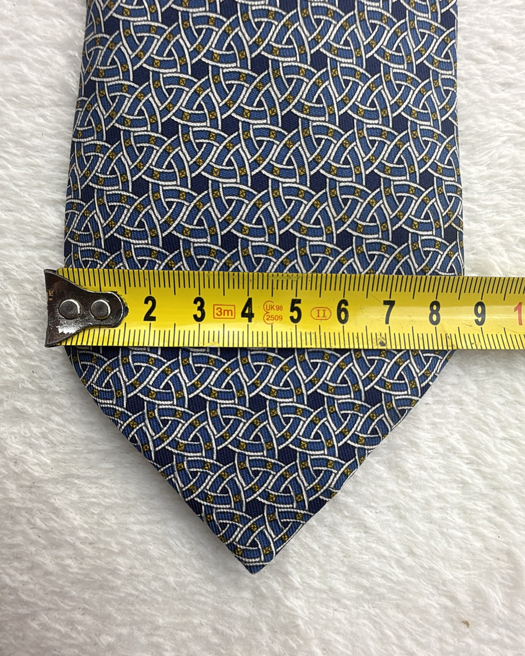 Hermès Paris Silk Tie Geometric Navy Blue Necktie Made in France