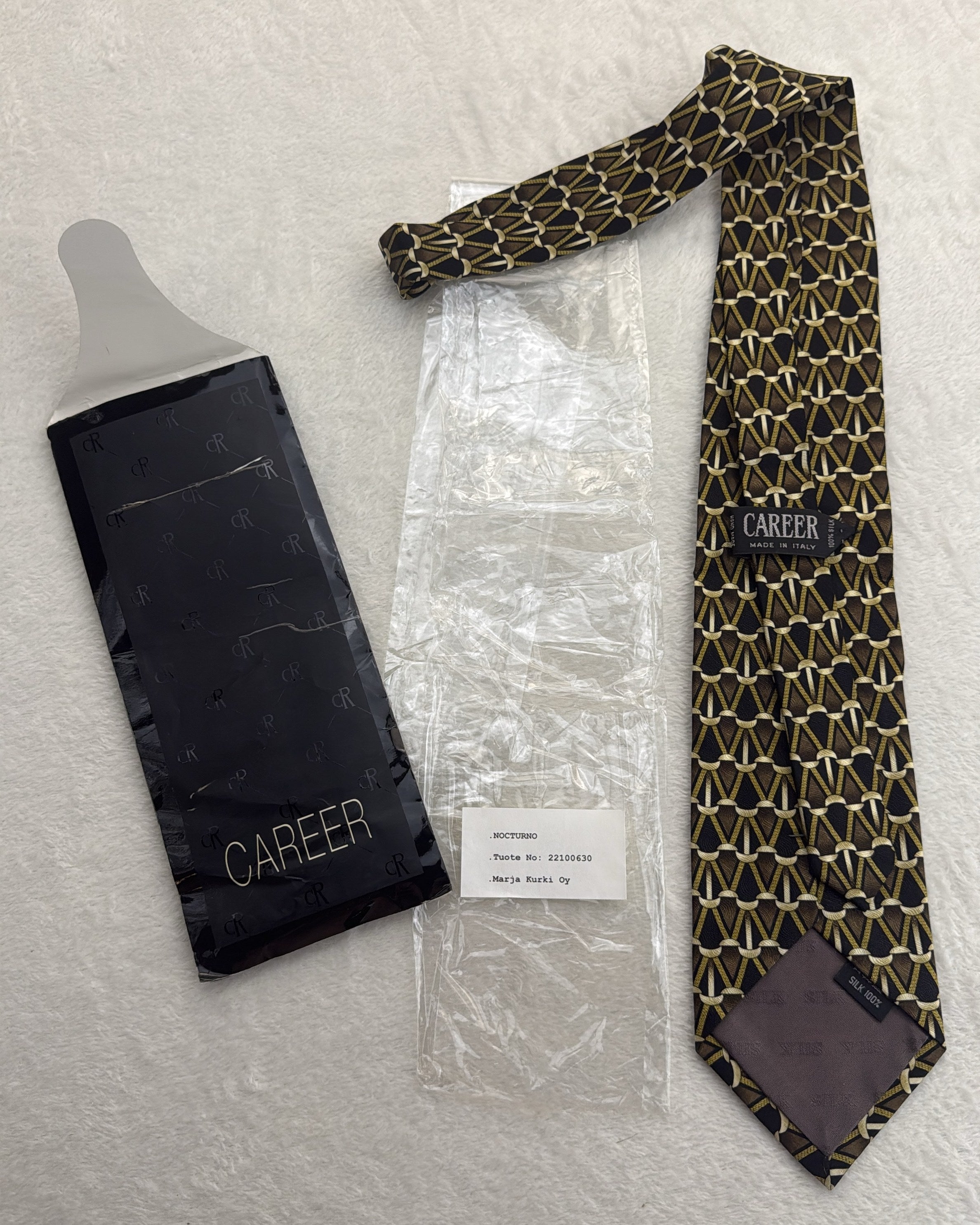 Career Silk Tie Geometric Multicolor Black Necktie Made in Italy