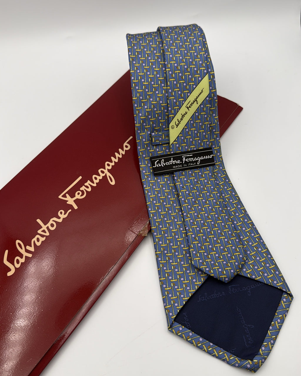 Salvatore Ferragamo Silk Tie Novelty/Motif Golf Blue Yellow Necktie