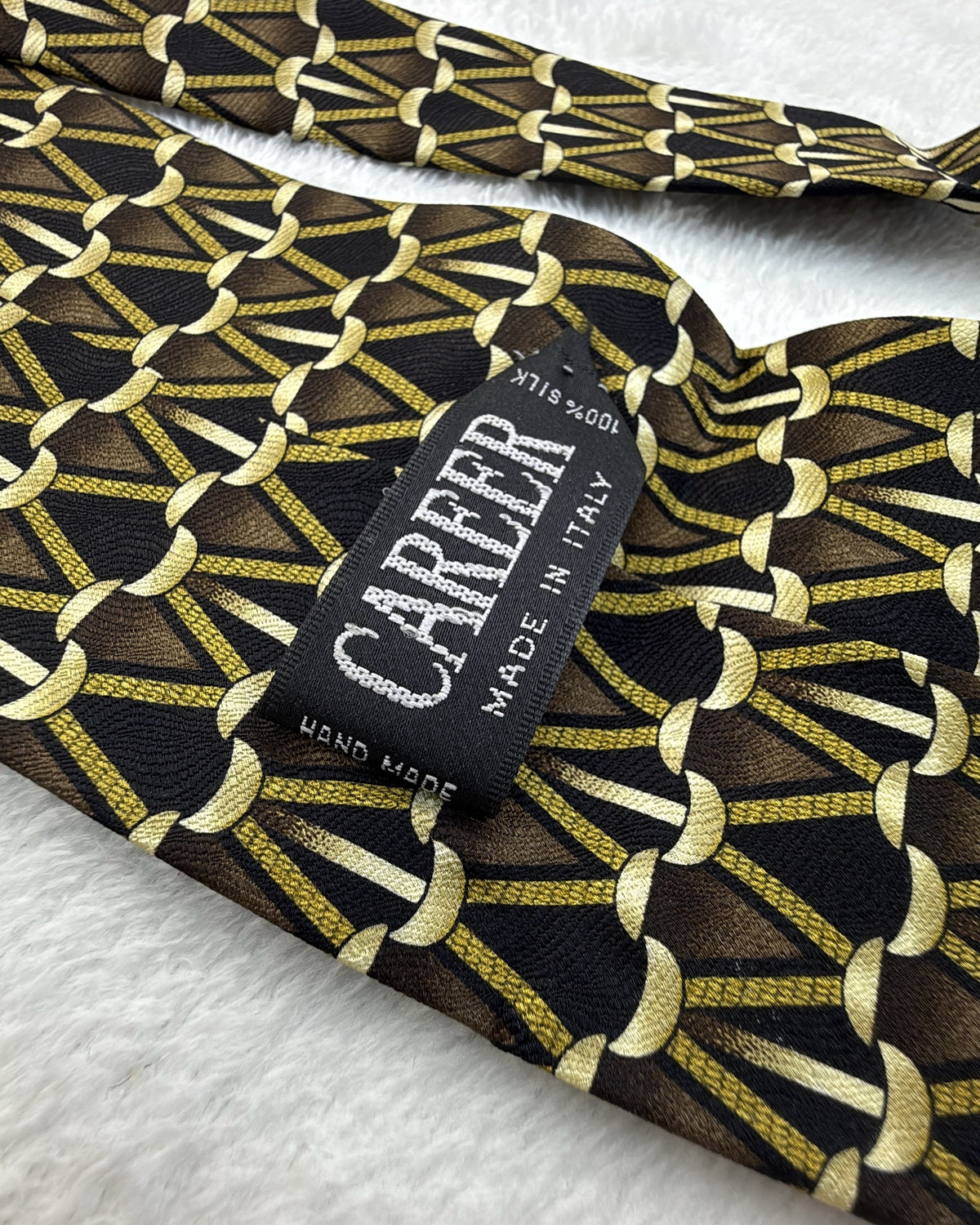 Career Silk Tie Geometric Multicolor Black Necktie Made in Italy