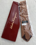 Salvatore Ferragamo Silk Tie Novelty/Motif Burgundy Yellow Necktie Made in Italy