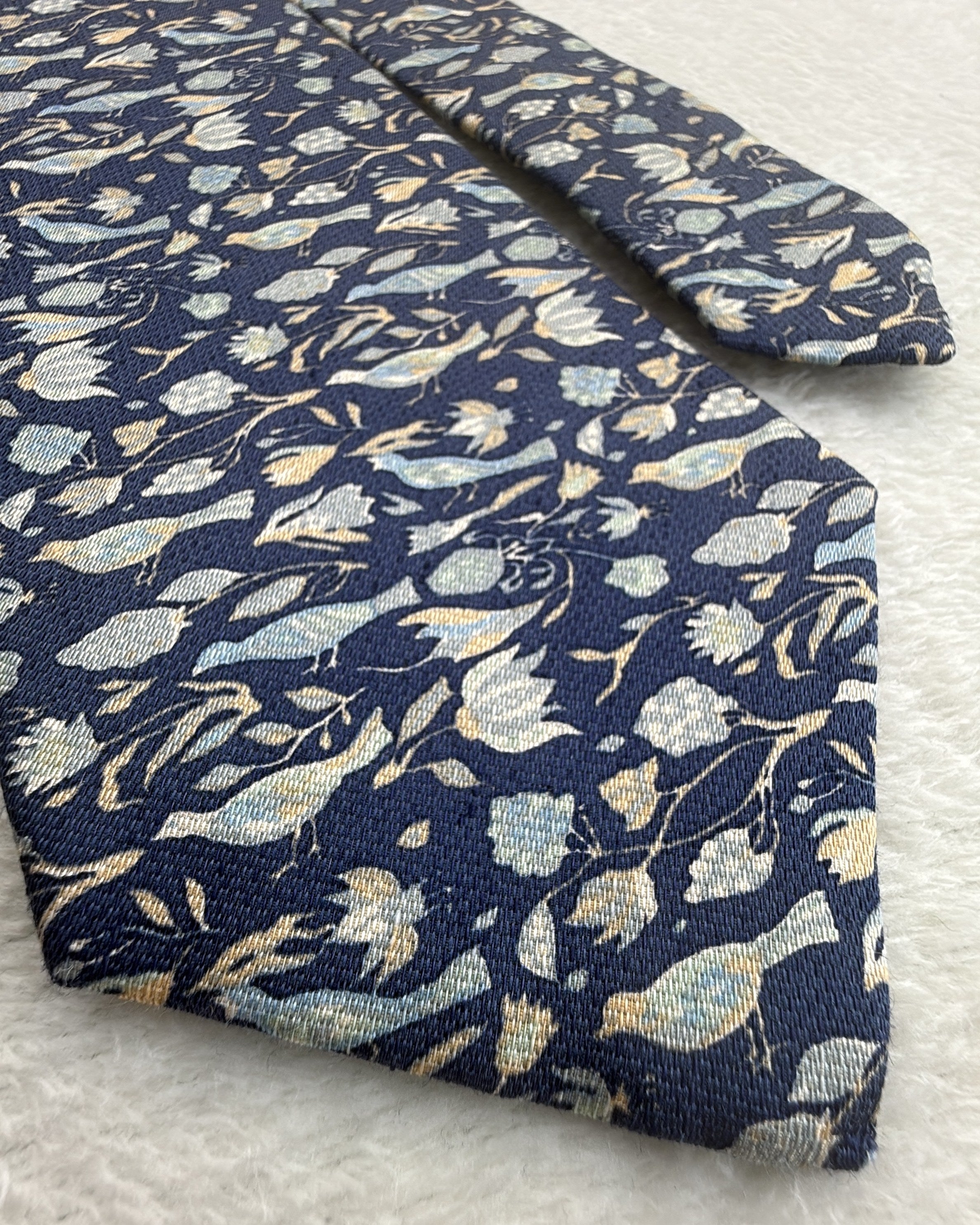 Salvatore Ferragamo Silk, Linen Tie Novelty/Motif Navy Necktie