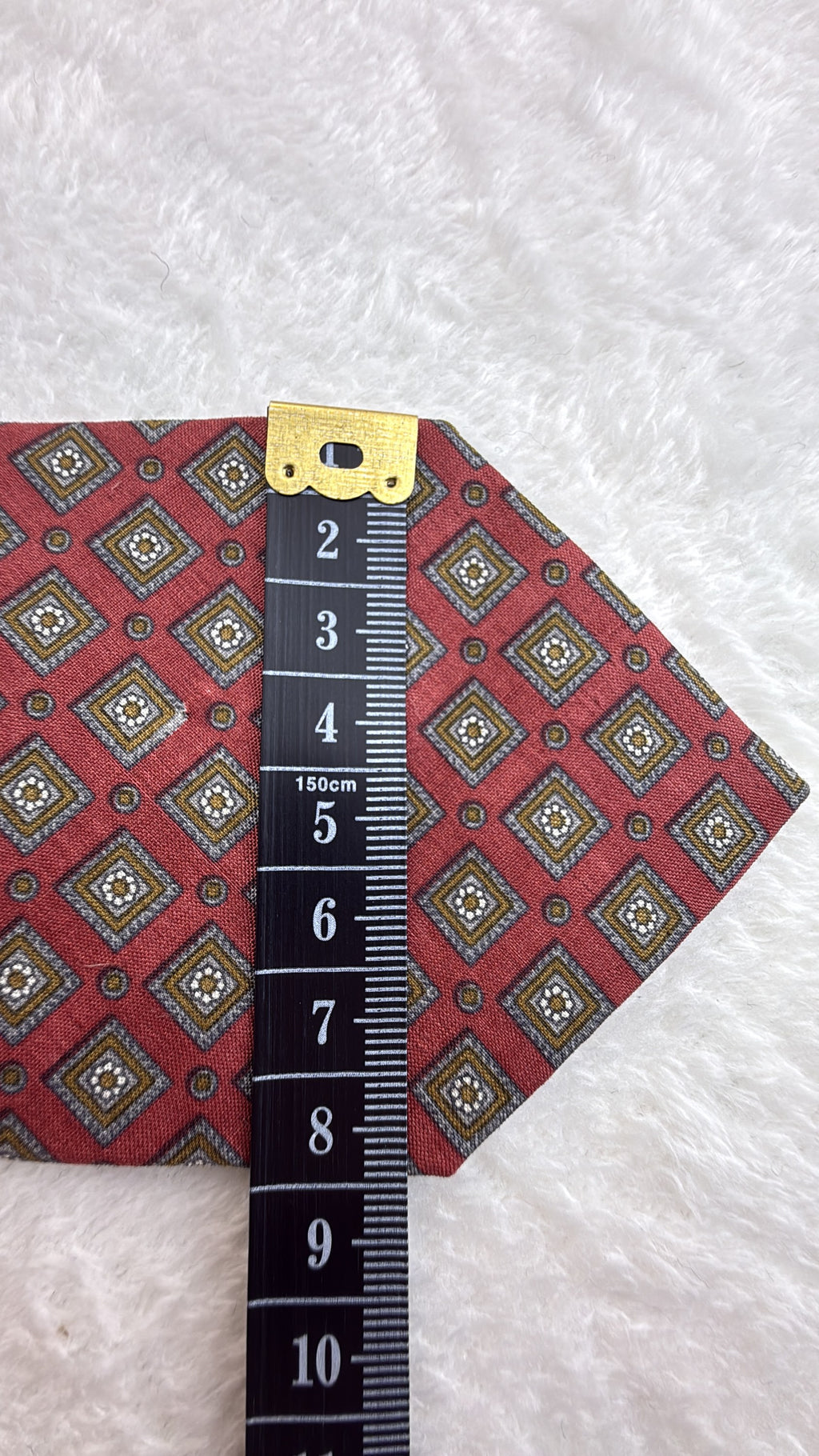 Yves Saint Laurent Silk Tie Geometric Burgundy Gold Necktie Made in Japan