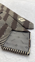 Fendi Silk Tie Striped Brown Beige Necktie Made in Italy