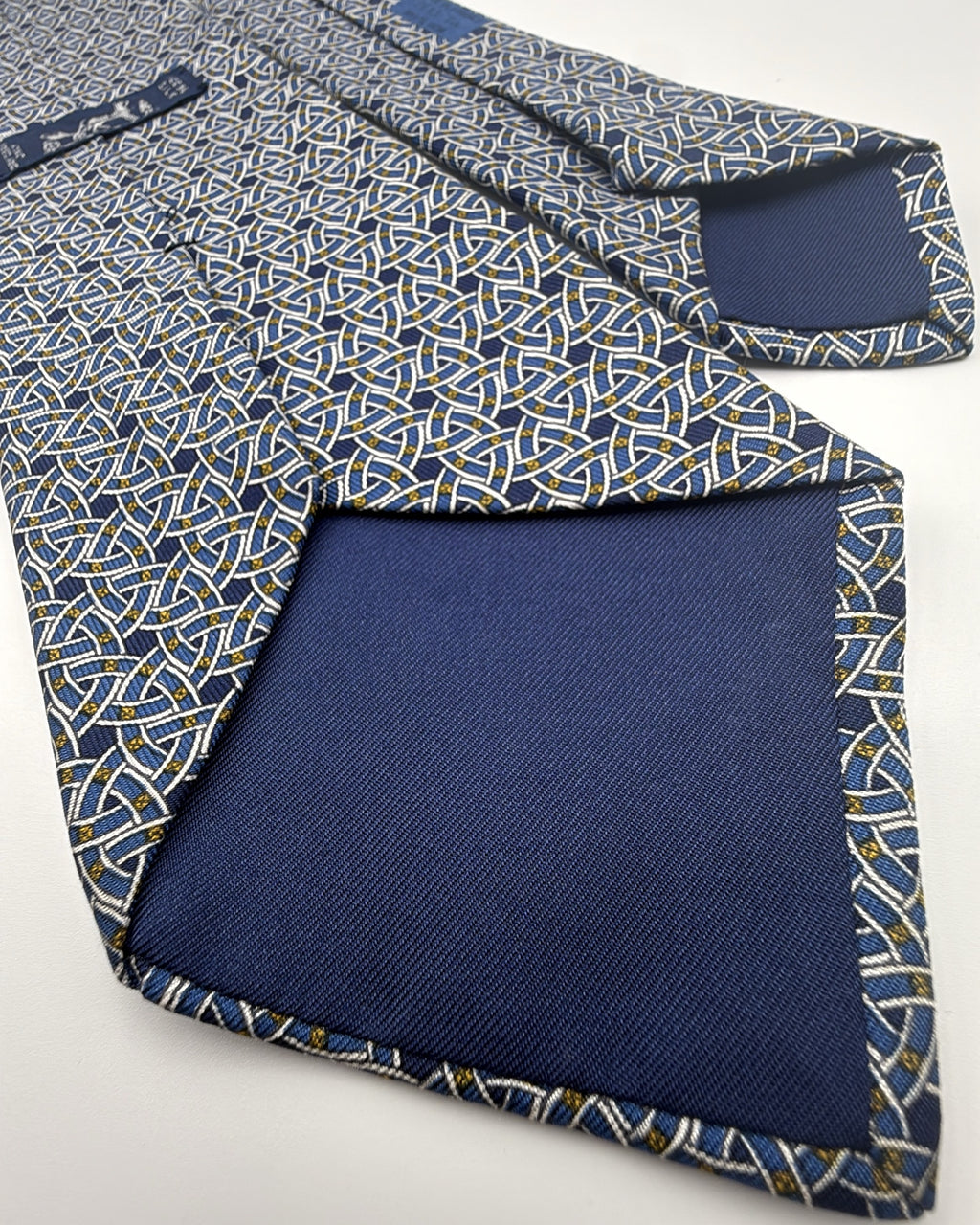 Hermès Paris Silk Tie Geometric Navy Blue Necktie Made in France