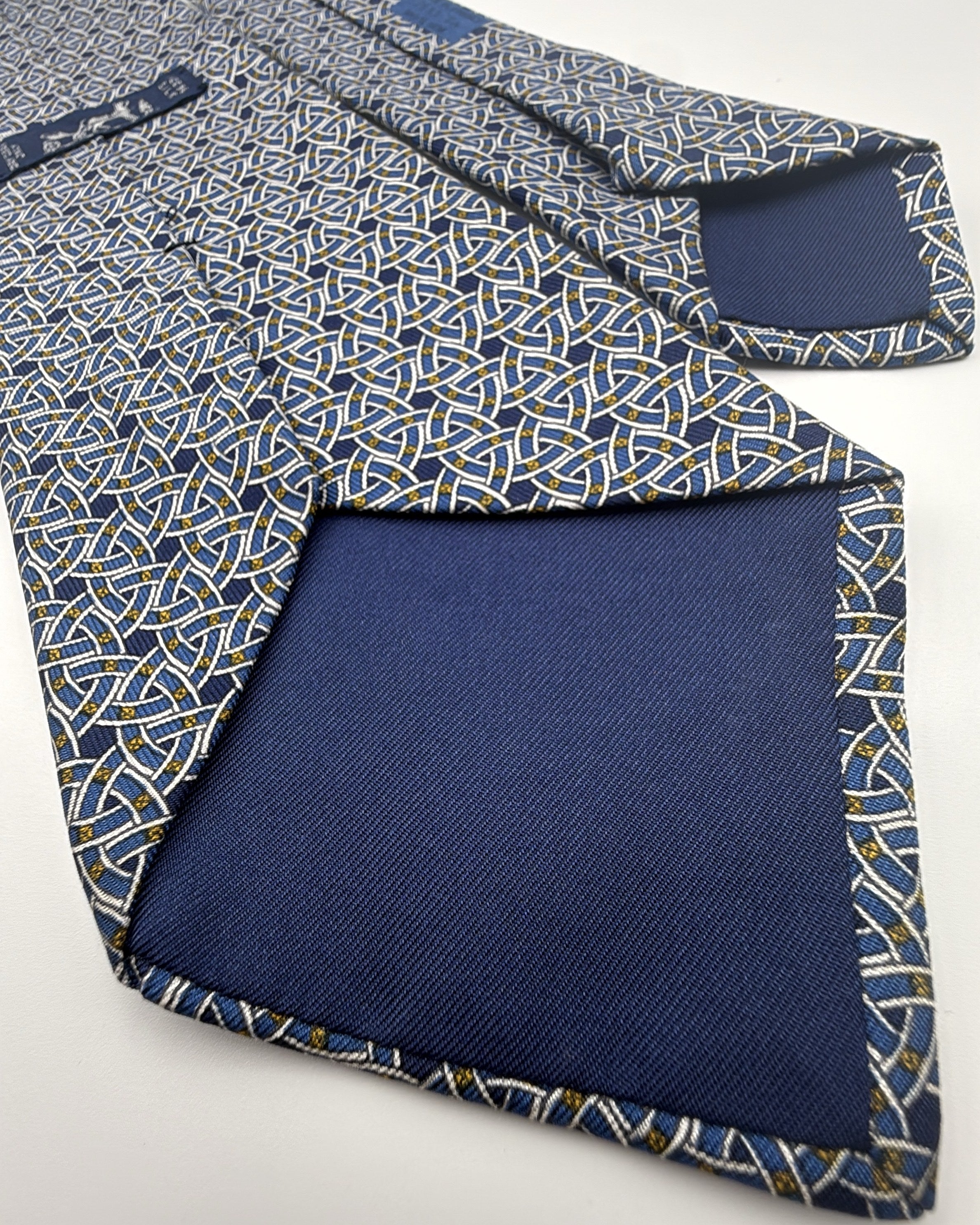 Hermès Paris Silk Tie Geometric Navy Blue Necktie Made in France