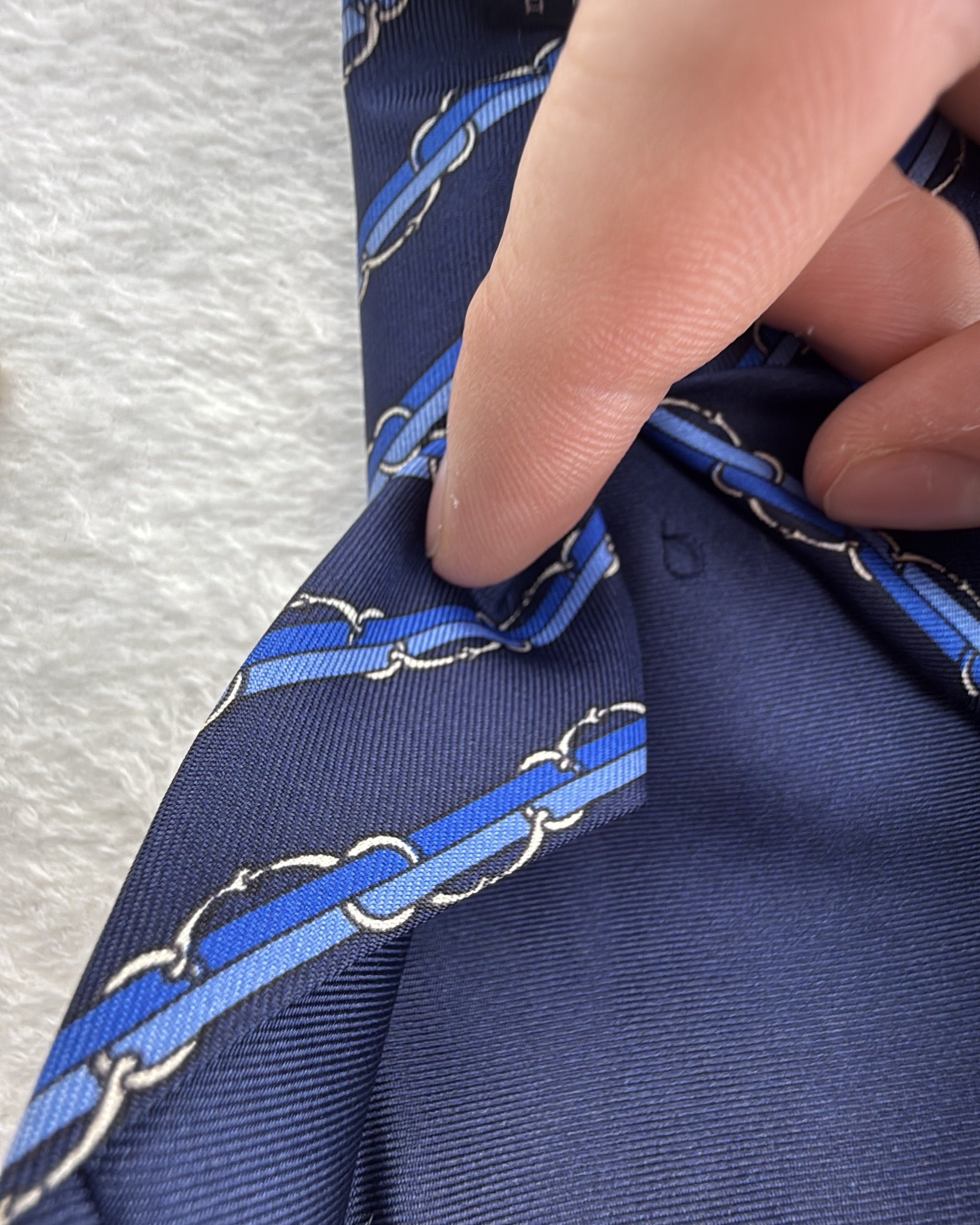 Hermès Paris Silk Tie 7041 TA Striped Navy Blue Necktie Made in France