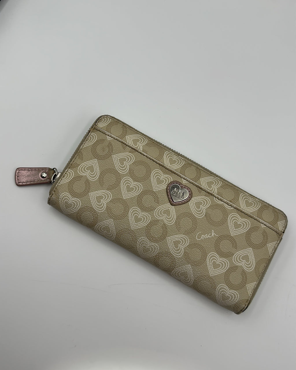 Vintage Coach Wallet Coated Canvas Beige Pink