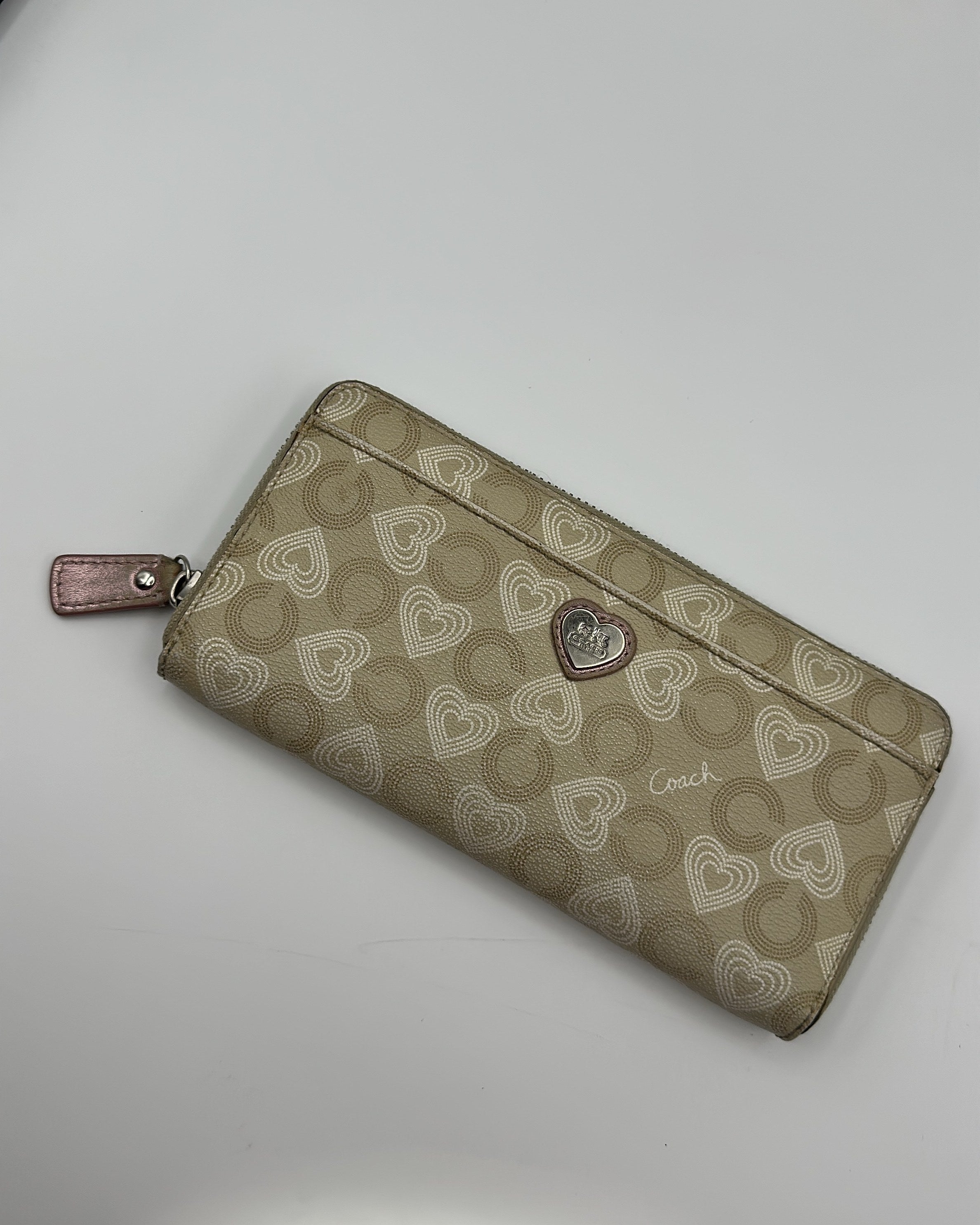 Vintage Coach Wallet Coated Canvas Beige Pink