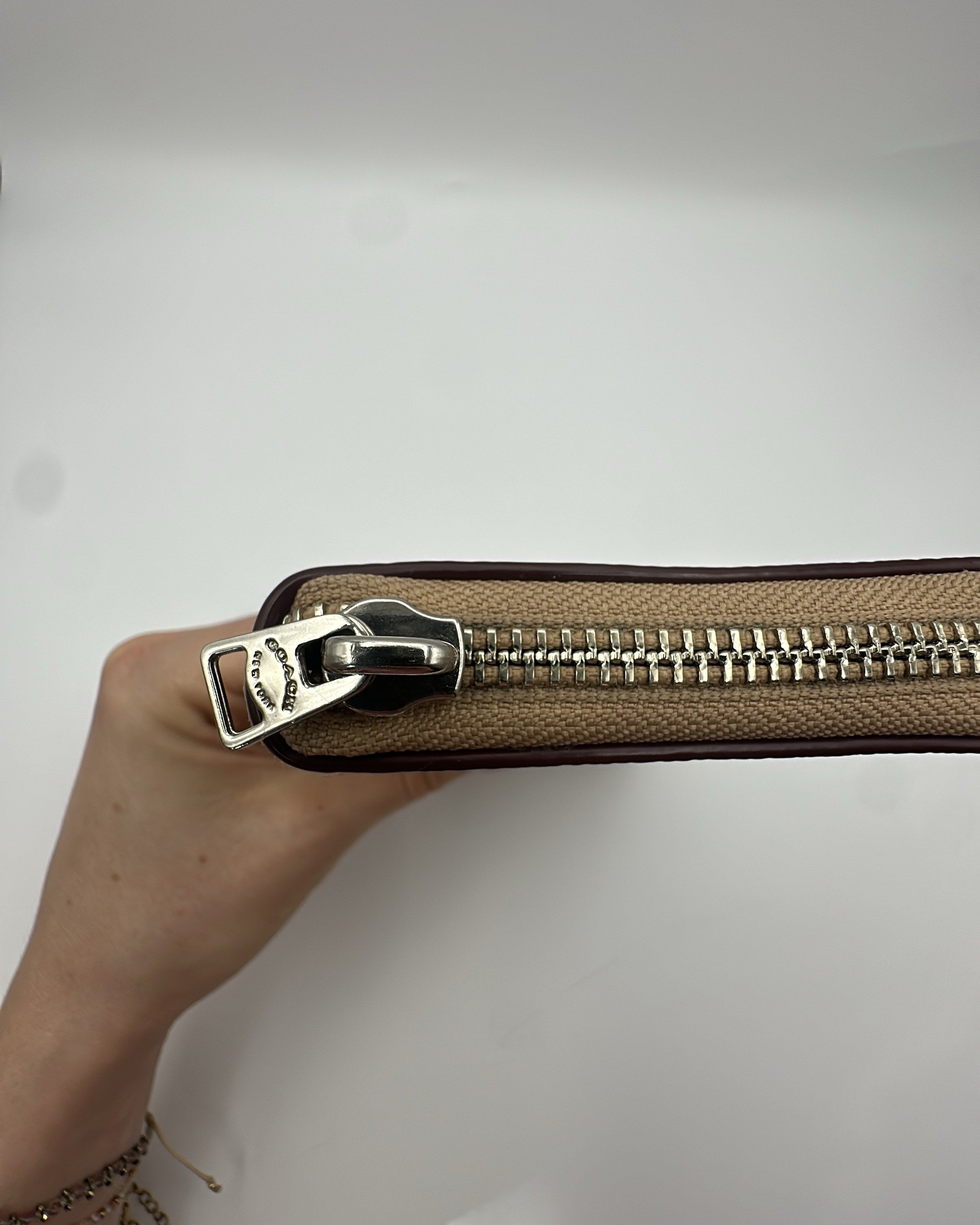 Coach Wallet Fabric Beige Black