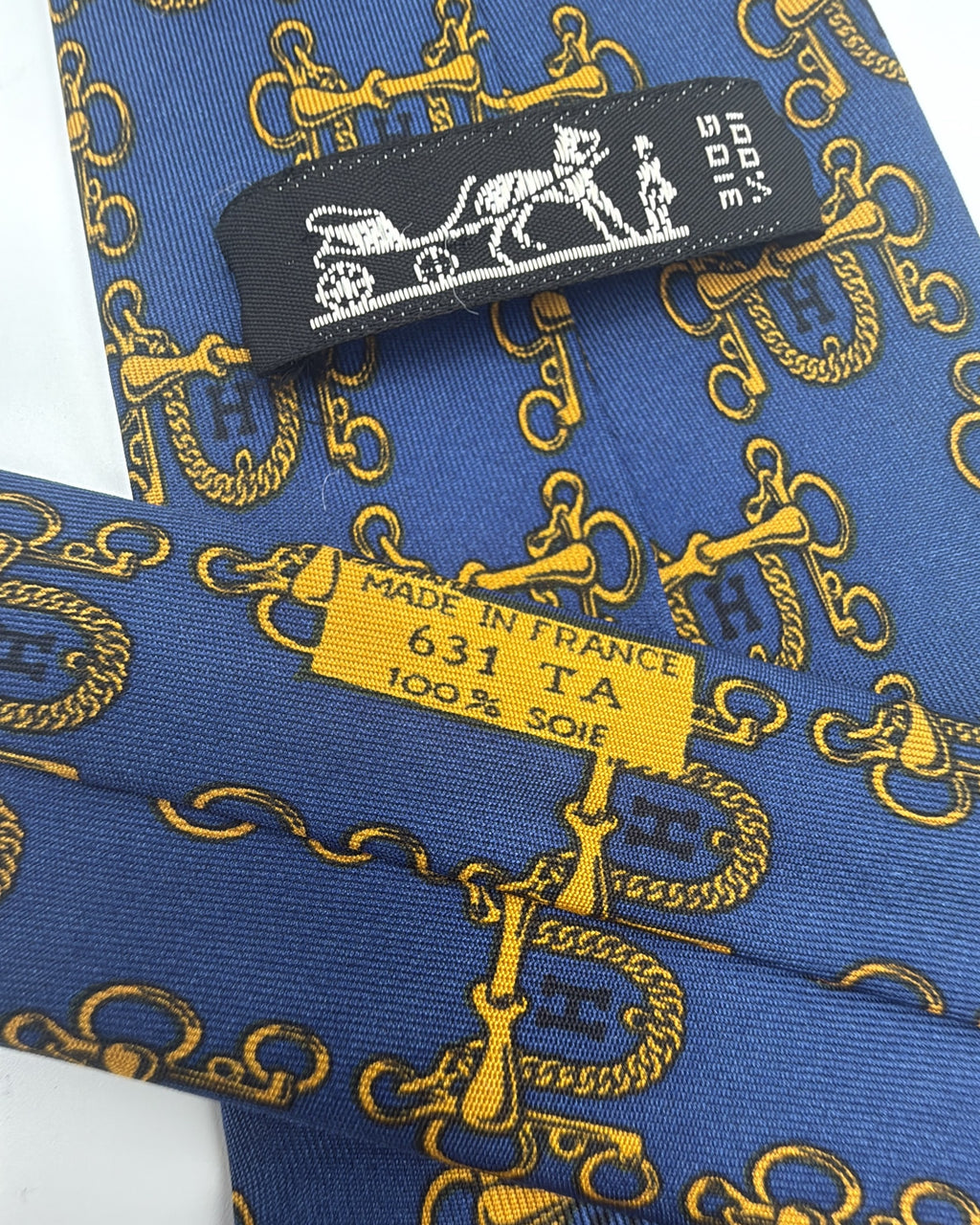 Vintage Hermès Paris Silk Tie 631 TA Novelty/Motif Equestrian Blue Gold Necktie