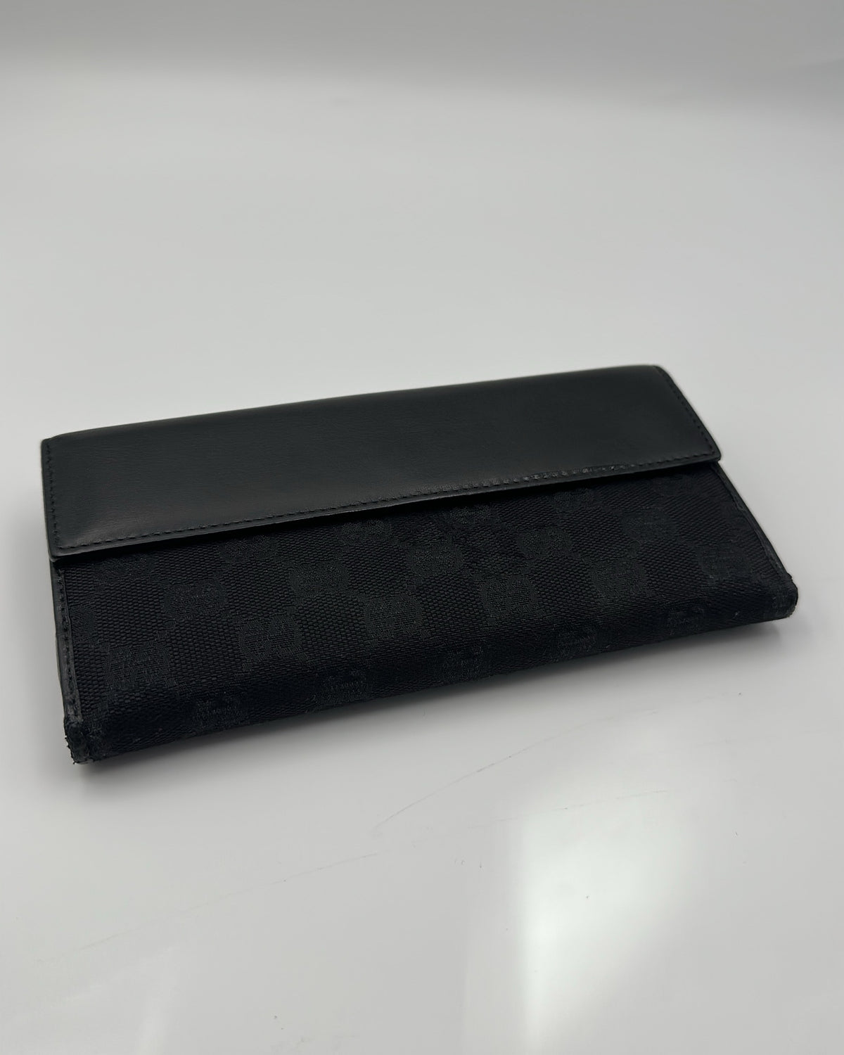 Vintage Gucci Wallet Fabric Black Gold Logo Monogram