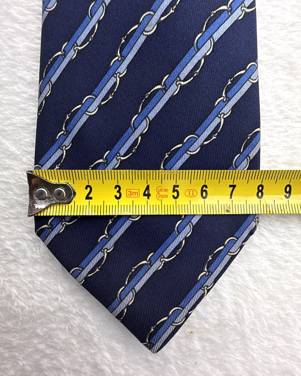 Hermès Paris Silk Tie 7041 TA Striped Navy Blue Necktie Made in France