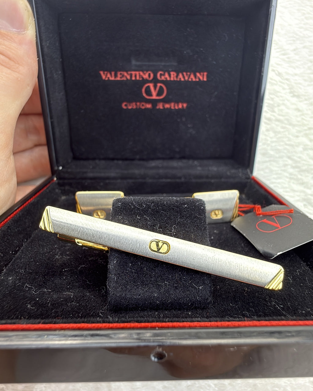 Vintage Valentino Garavani Cufflink Steel Gold Silver Made in Japan