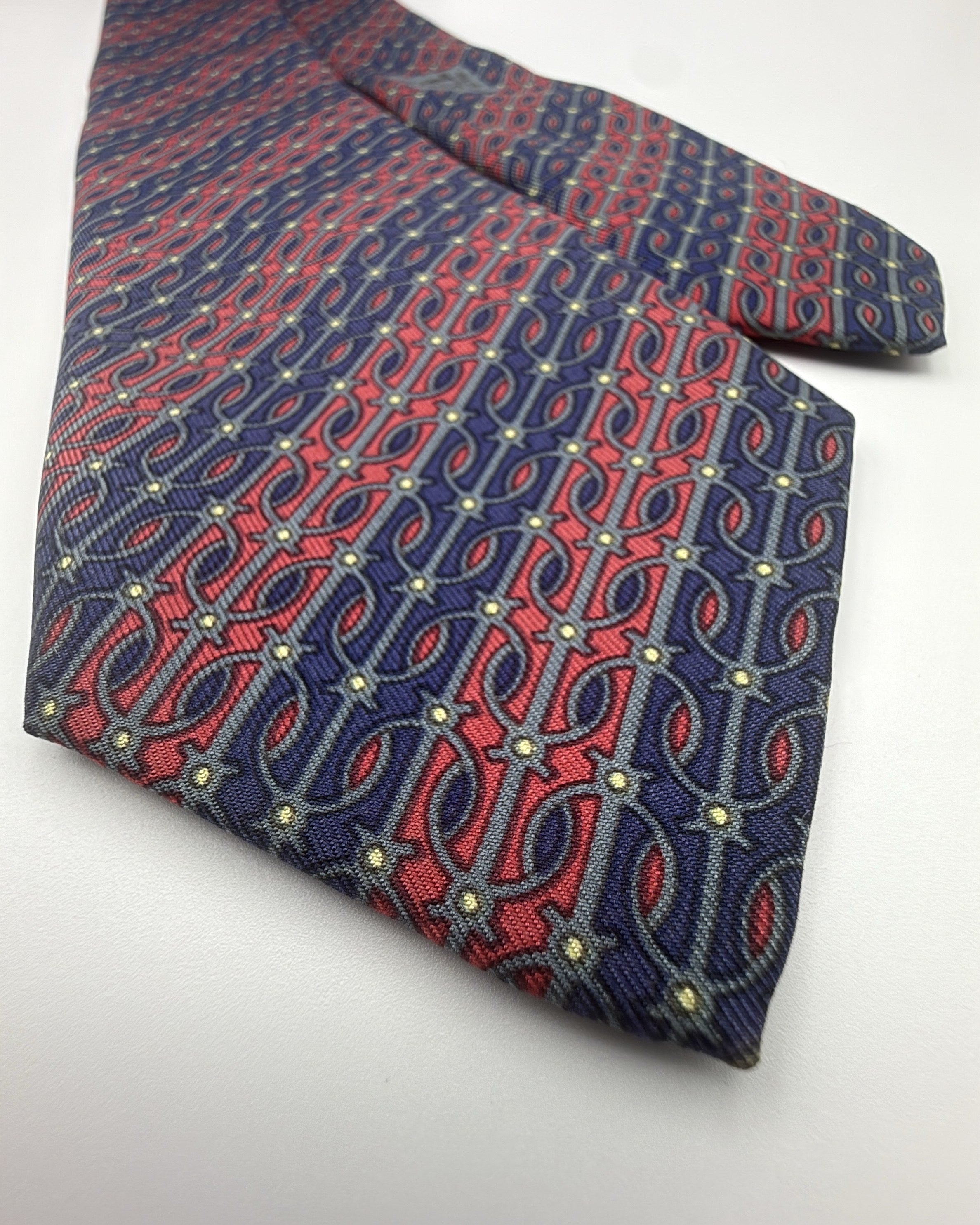 Hermès Paris Silk Tie Geometric Navy Red Necktie Made in France
