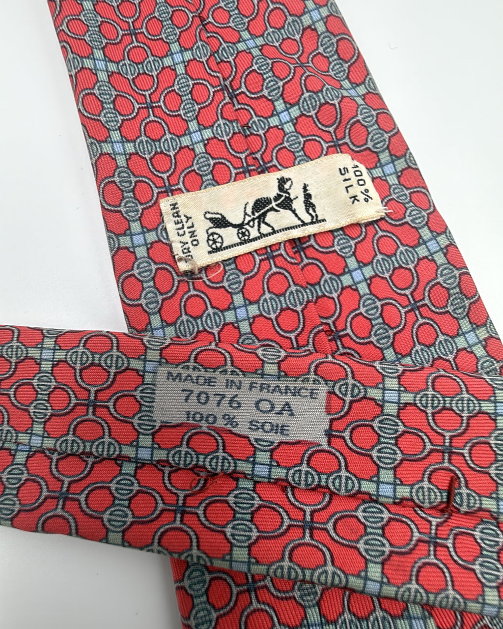 Vintage Hermès Paris Silk Tie 7076 OA Geometric Chains/links Red Grey Necktie