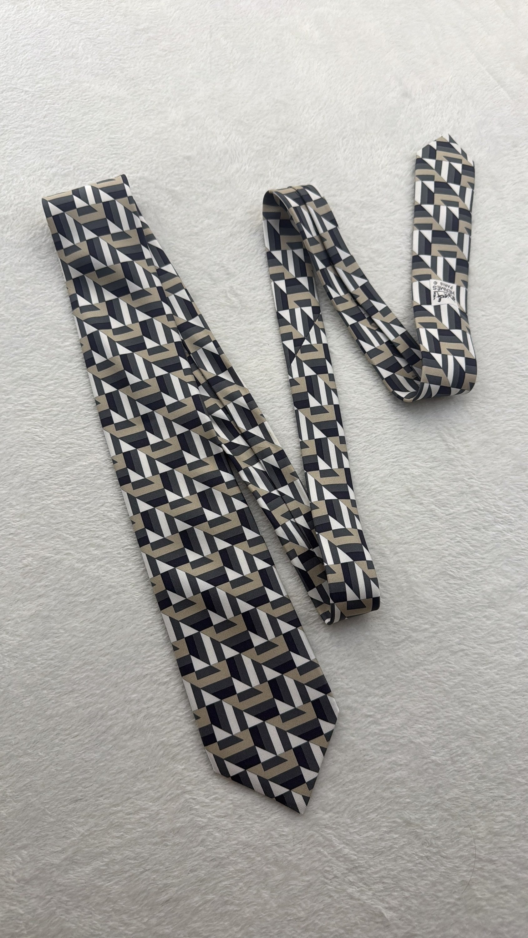Hermès Paris Silk Tie 5310 TA Geometric Multicolor Black Necktie Made in France