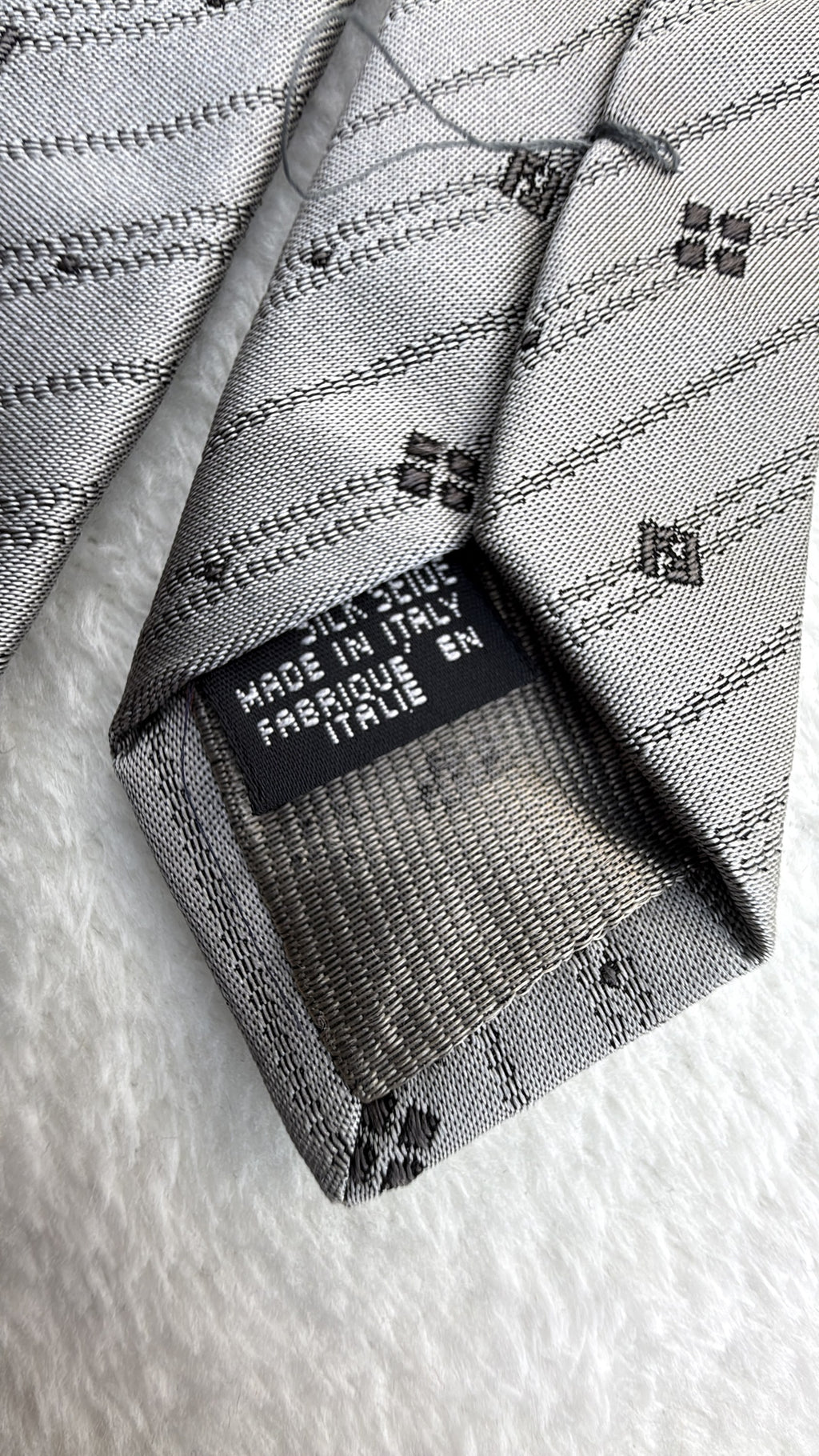 Fendi Silk Tie Striped Grey Black Necktie Made in Italy