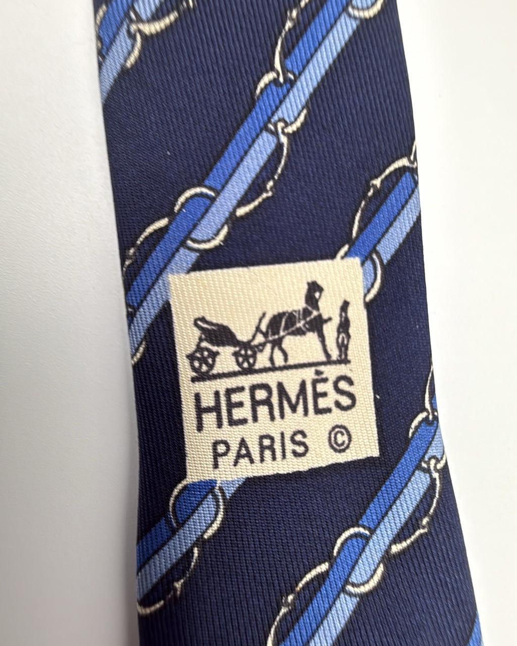 Hermès Paris Silk Tie 7041 TA Striped Navy Blue Necktie Made in France