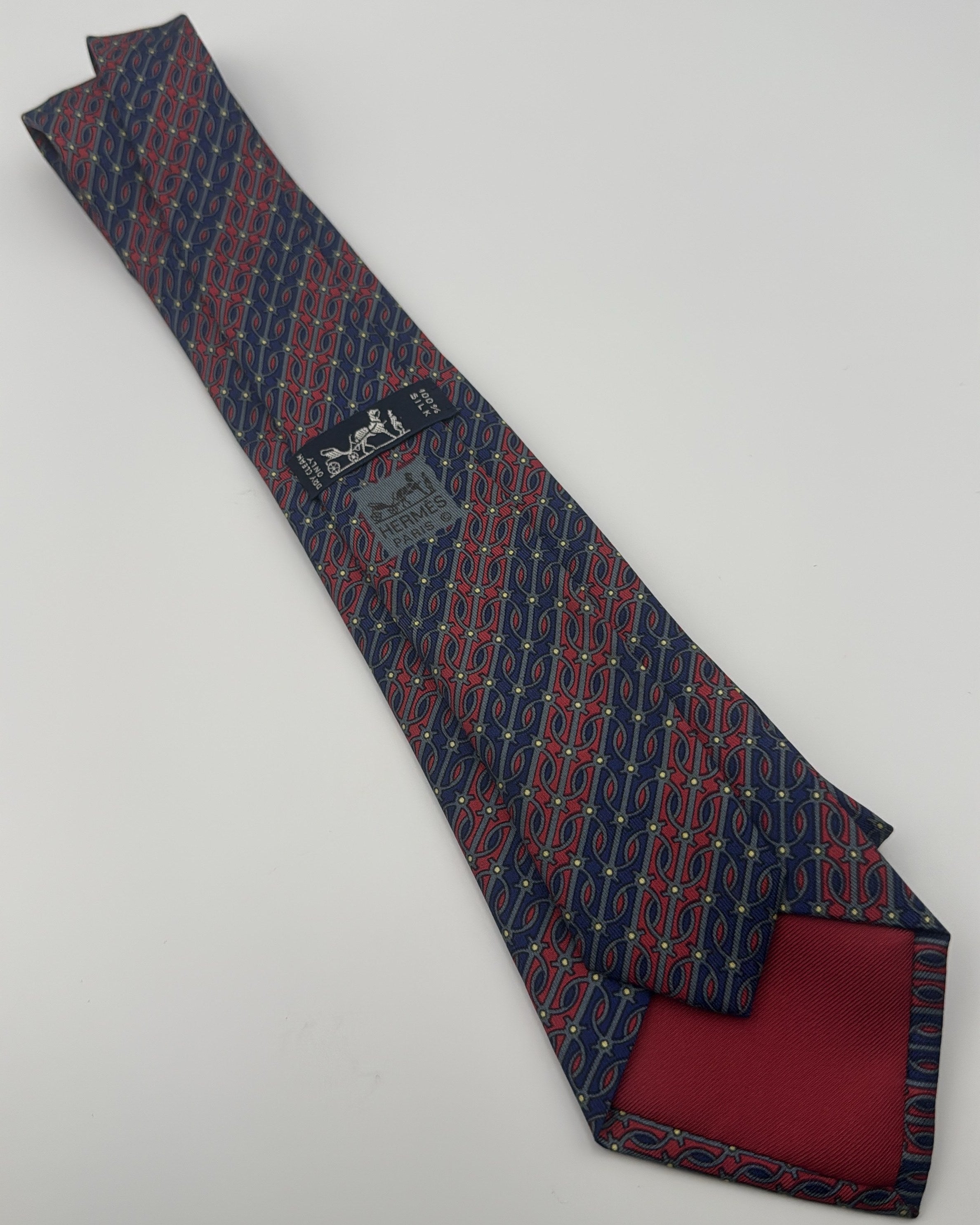 Hermès Paris Silk Tie Geometric Navy Red Necktie Made in France