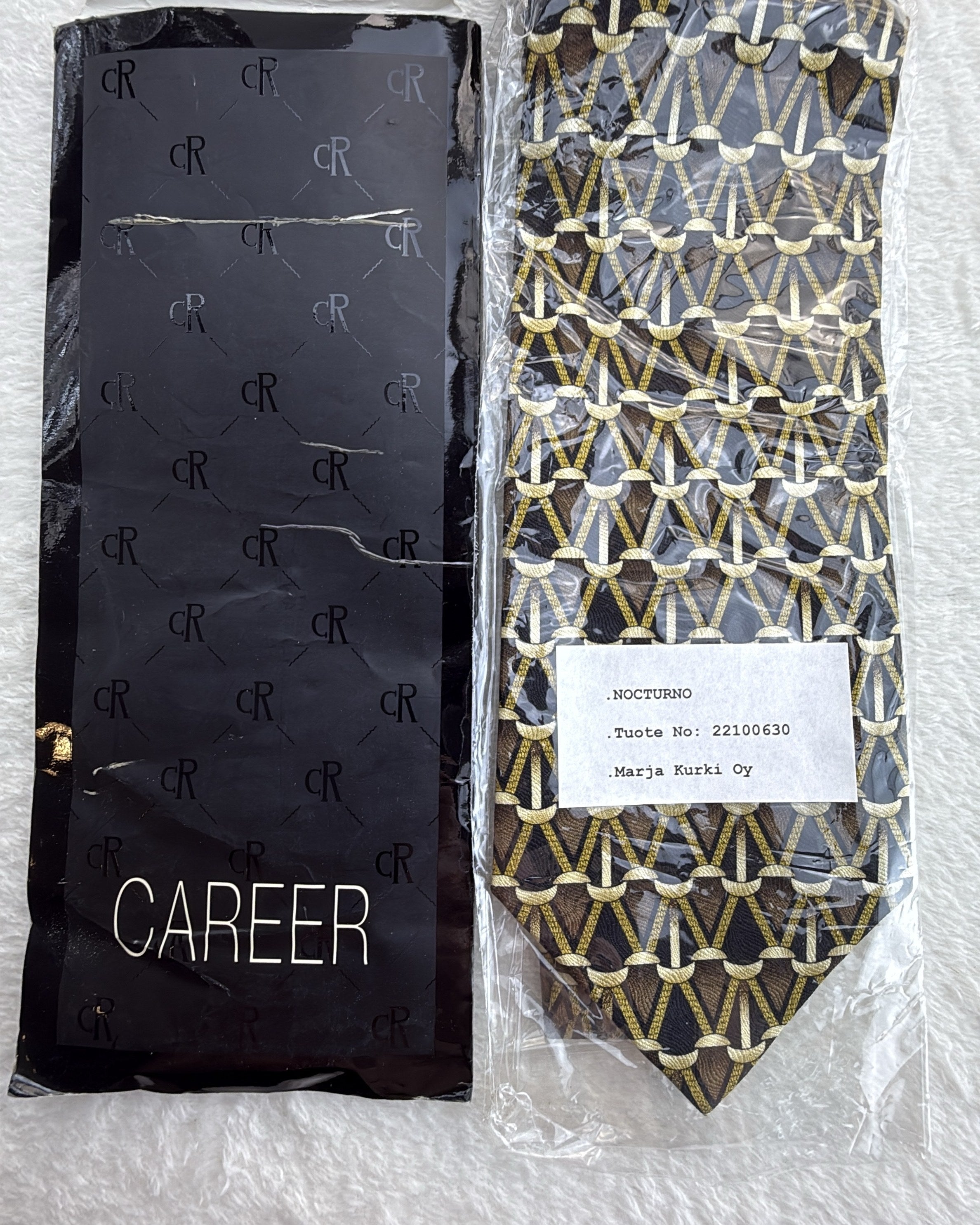 Career Silk Tie Geometric Multicolor Black Necktie Made in Italy