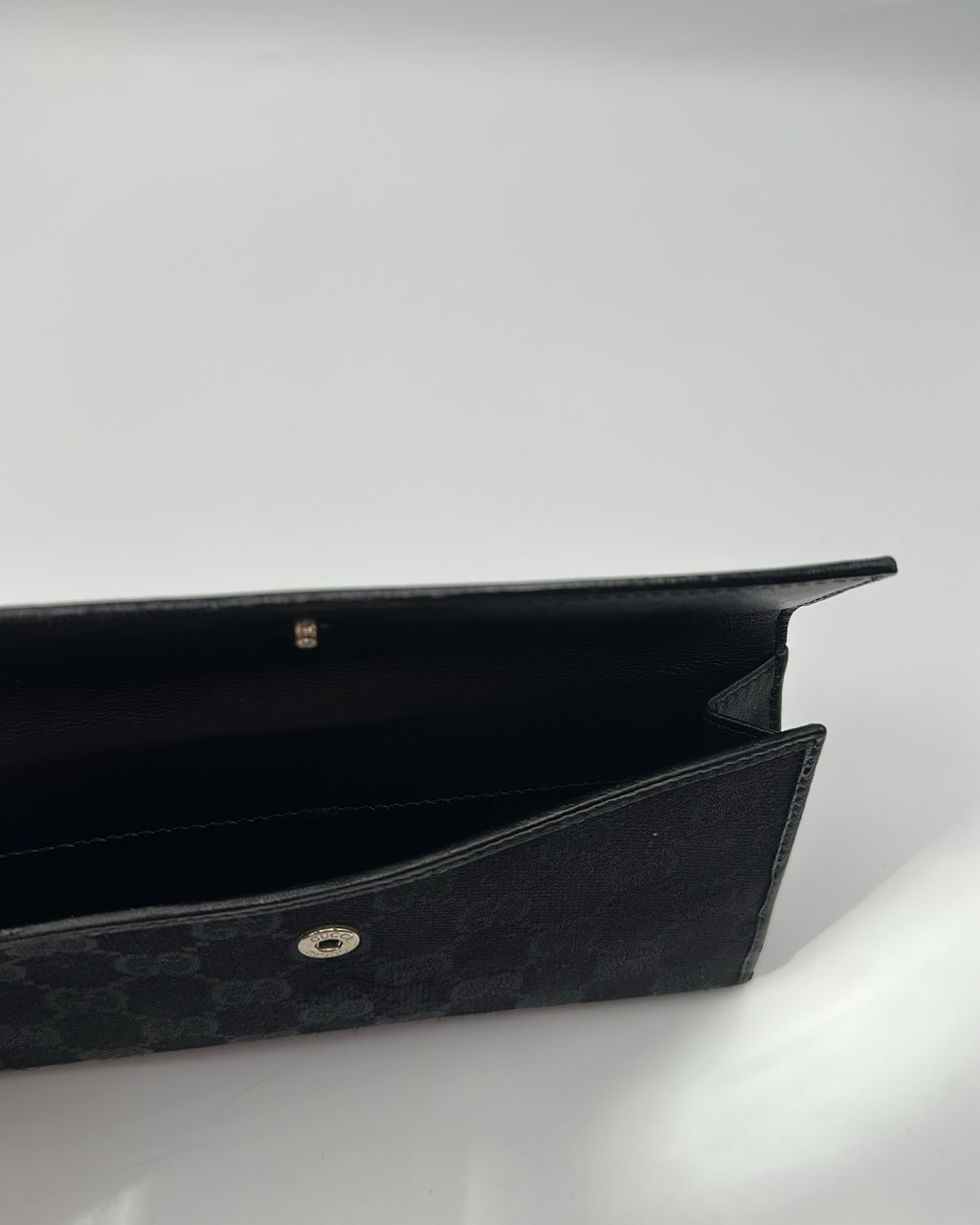 Vintage Gucci Wallet Fabric Black Gold Logo Monogram