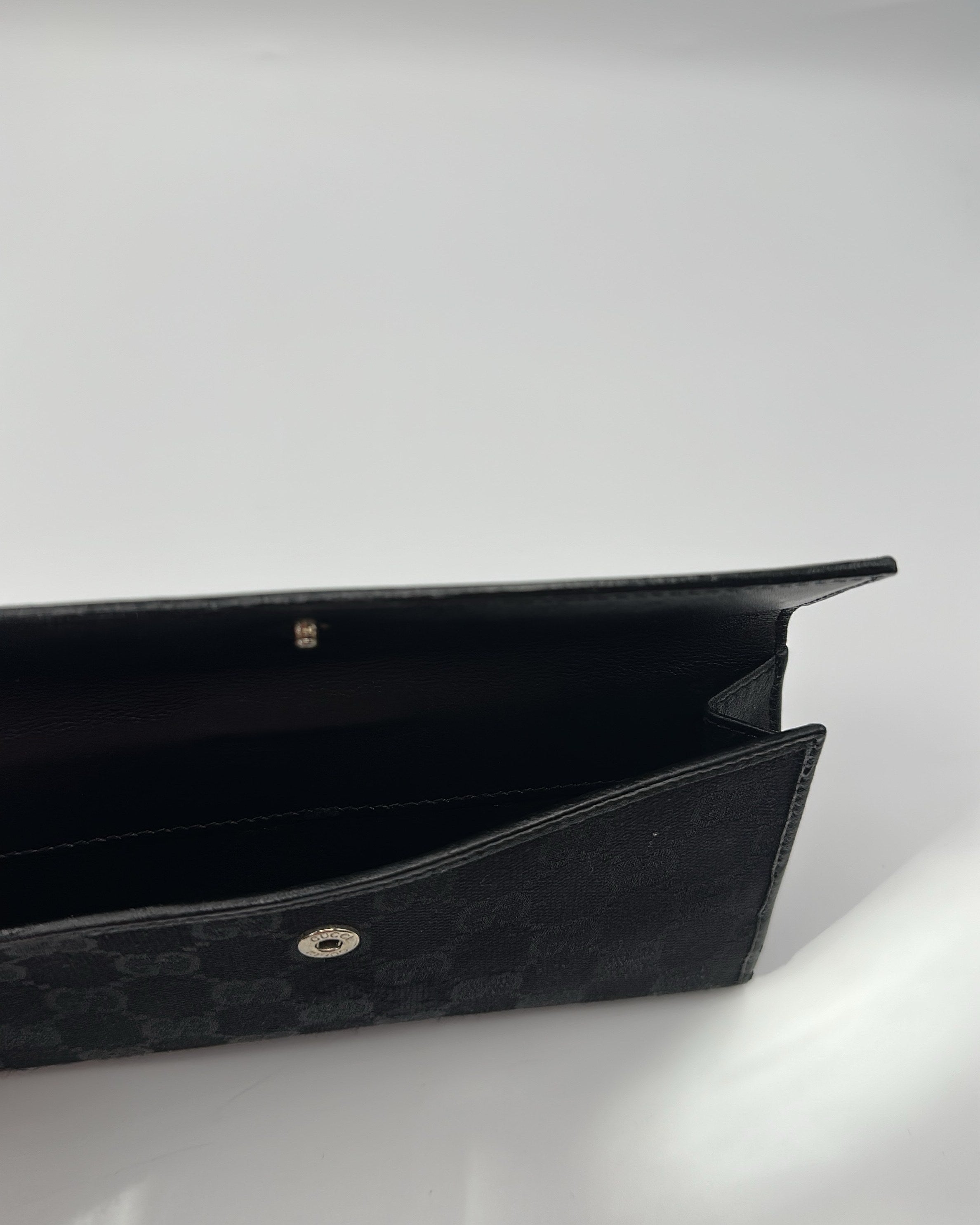 Vintage Gucci Wallet Fabric Black Gold Logo Monogram