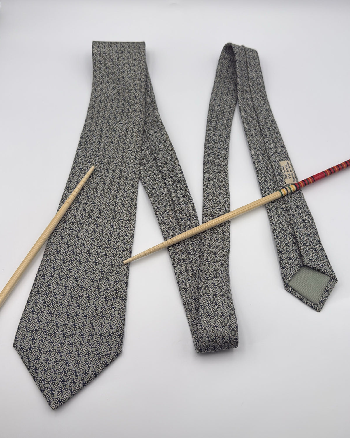 Hermès Paris Silk Tie 7349 PA Abstract Green Grey Necktie Made in France