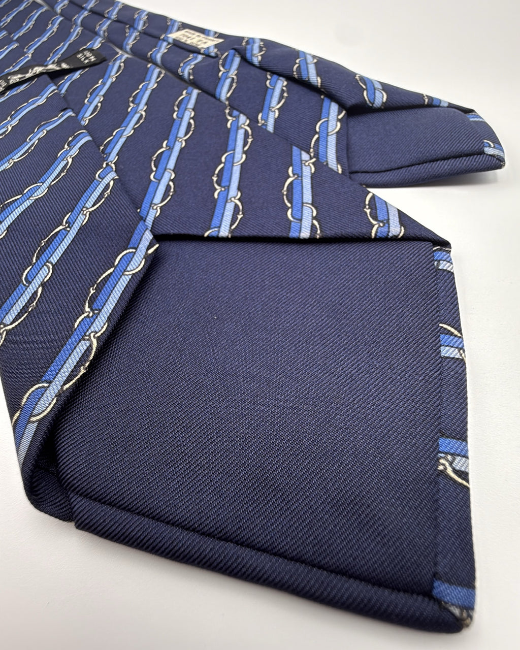 Hermès Paris Silk Tie 7041 TA Striped Navy Blue Necktie Made in France