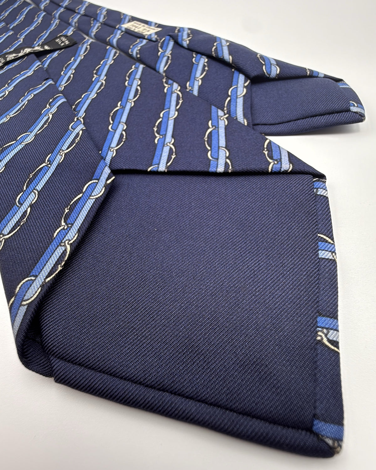 Hermès Paris Silk Tie 7041 TA Striped Navy Blue Necktie Made in France