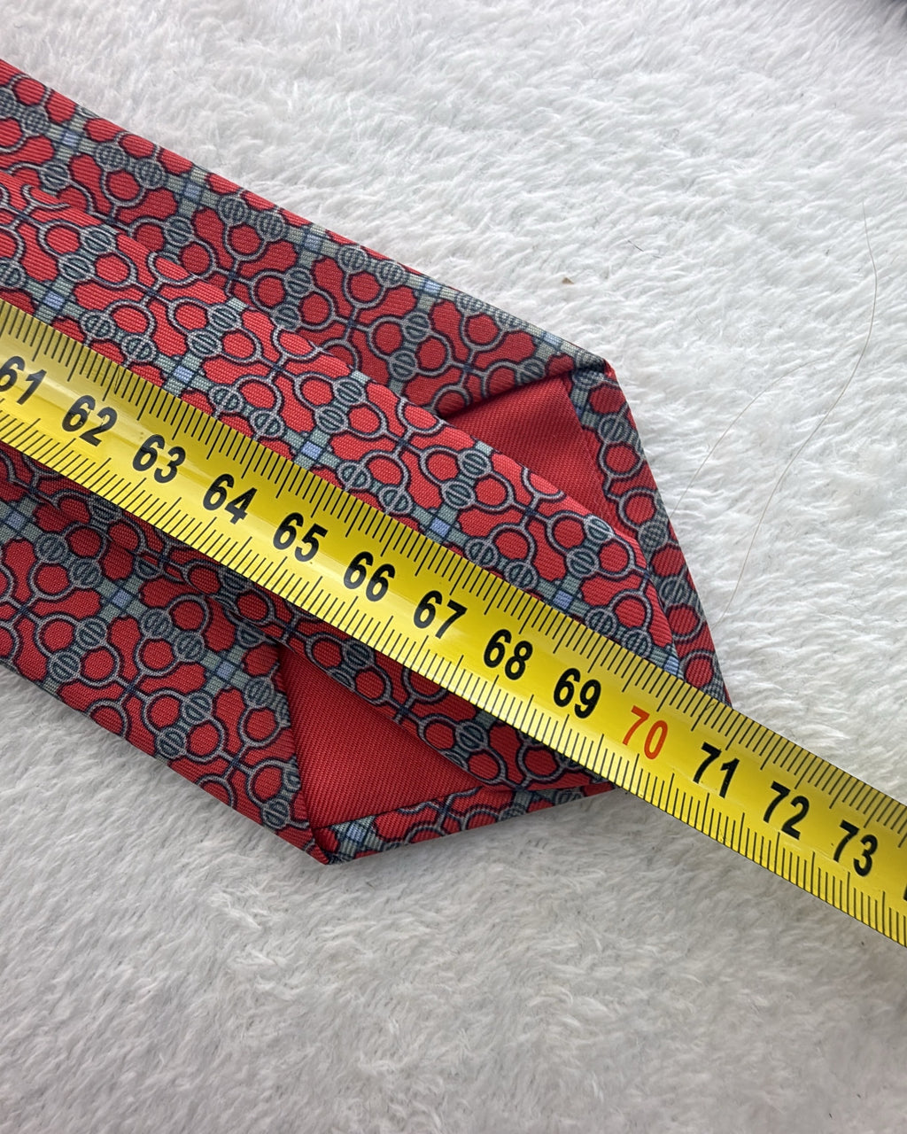 Vintage Hermès Paris Silk Tie 7076 OA Geometric Chains/links Red Grey Necktie