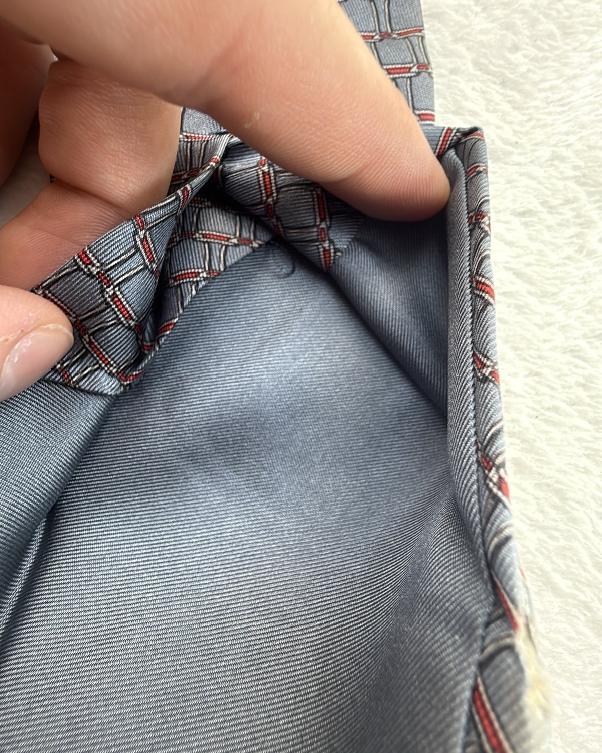 Hermès Paris Silk Tie 898 PA Geometric Grey Red Necktie Made in France
