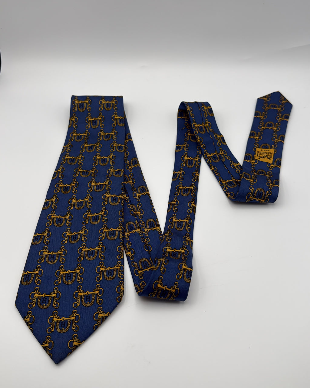 Vintage Hermès Paris Silk Tie 631 TA Novelty/Motif Equestrian Blue Gold Necktie