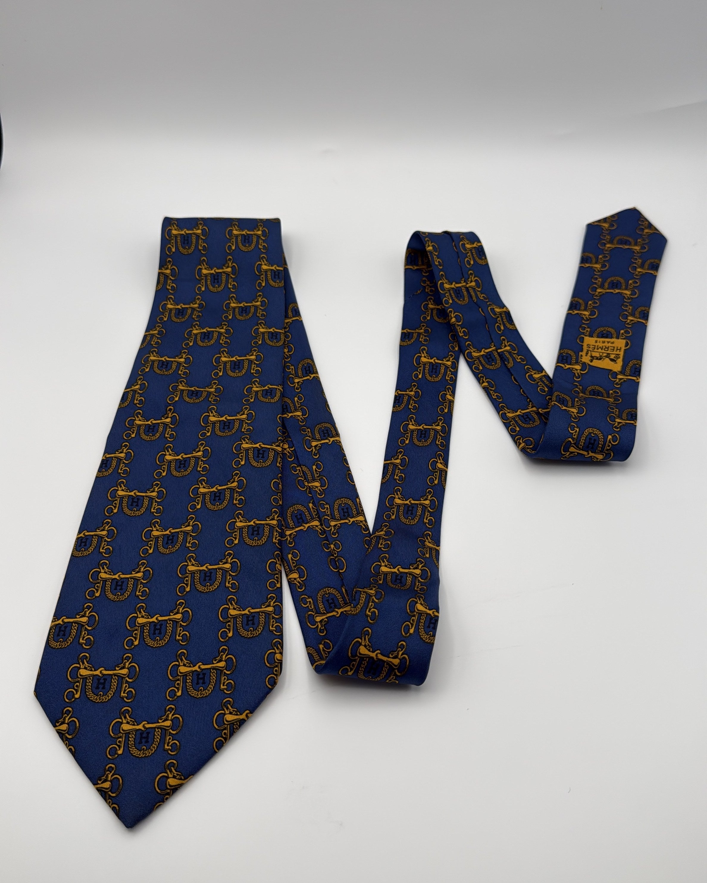 Vintage Hermès Paris Silk Tie 631 TA Novelty/Motif Equestrian Blue Gold Necktie