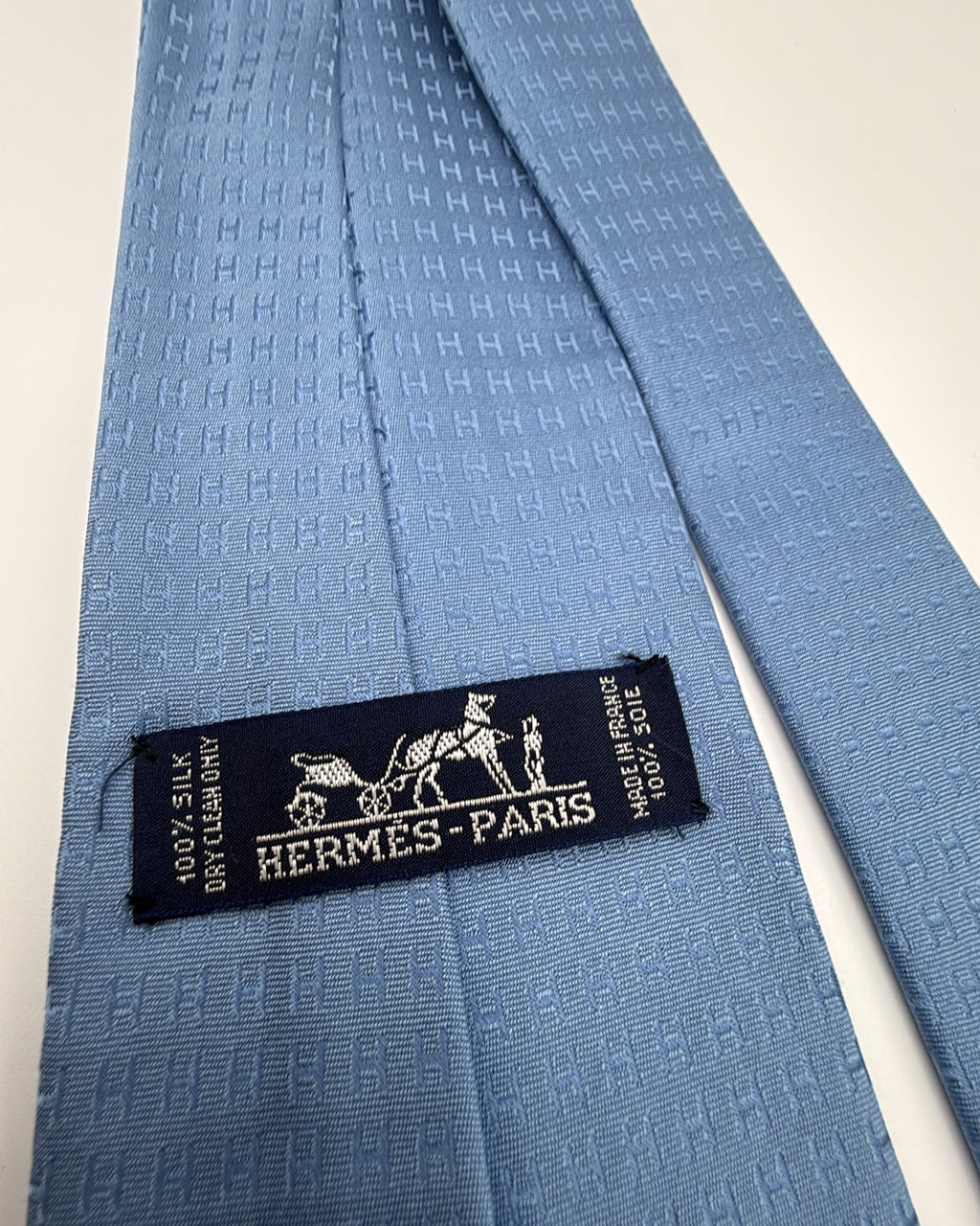 Vintage Hermès Paris Silk Tie Logo/Monogram H Letter Blue Necktie Made in France