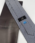 Alfred Dunhill Silk Tie Geometric Stylized Eye/droplet Shapes Navy White Necktie