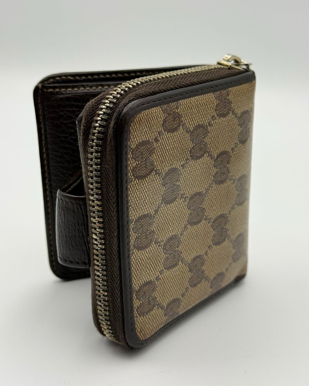 Vintage Gucci Wallet Fabric Beige Brown Logo Monogram
