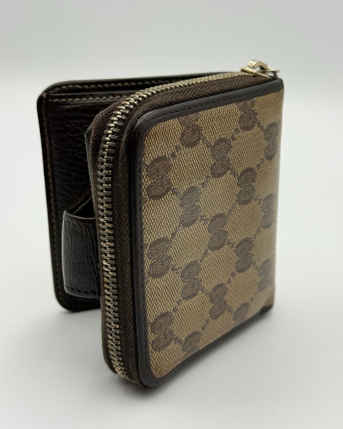 Vintage Gucci Wallet Fabric Beige Brown Logo Monogram