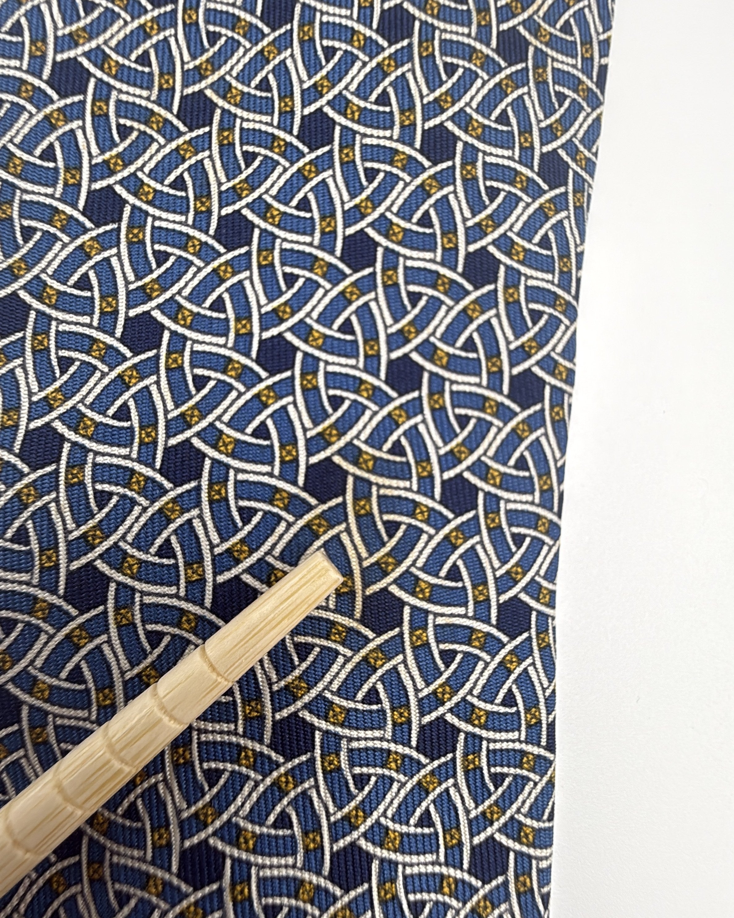 Hermès Paris Silk Tie Geometric Navy Blue Necktie Made in France