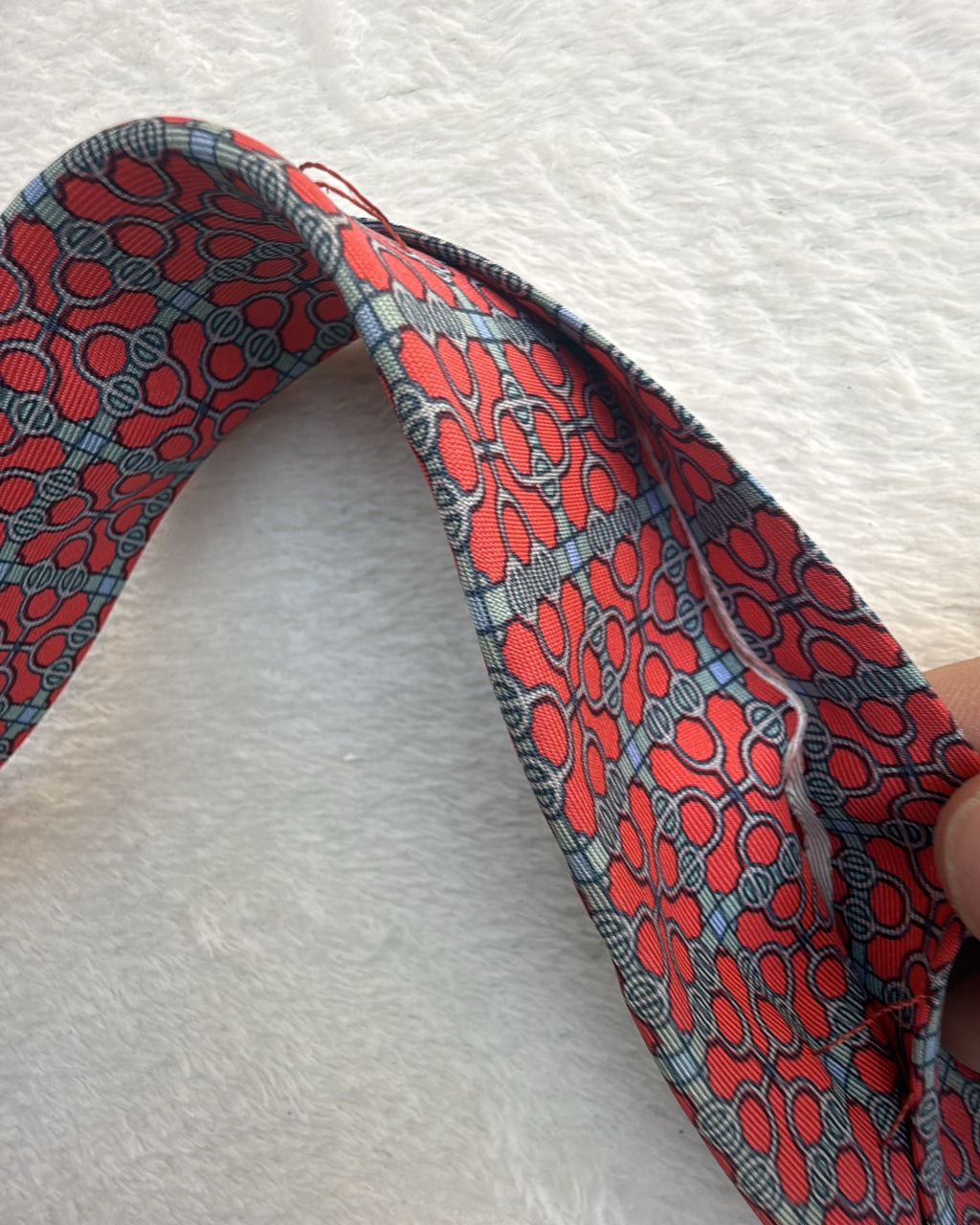 Vintage Hermès Paris Silk Tie 7076 OA Geometric Chains/links Red Grey Necktie