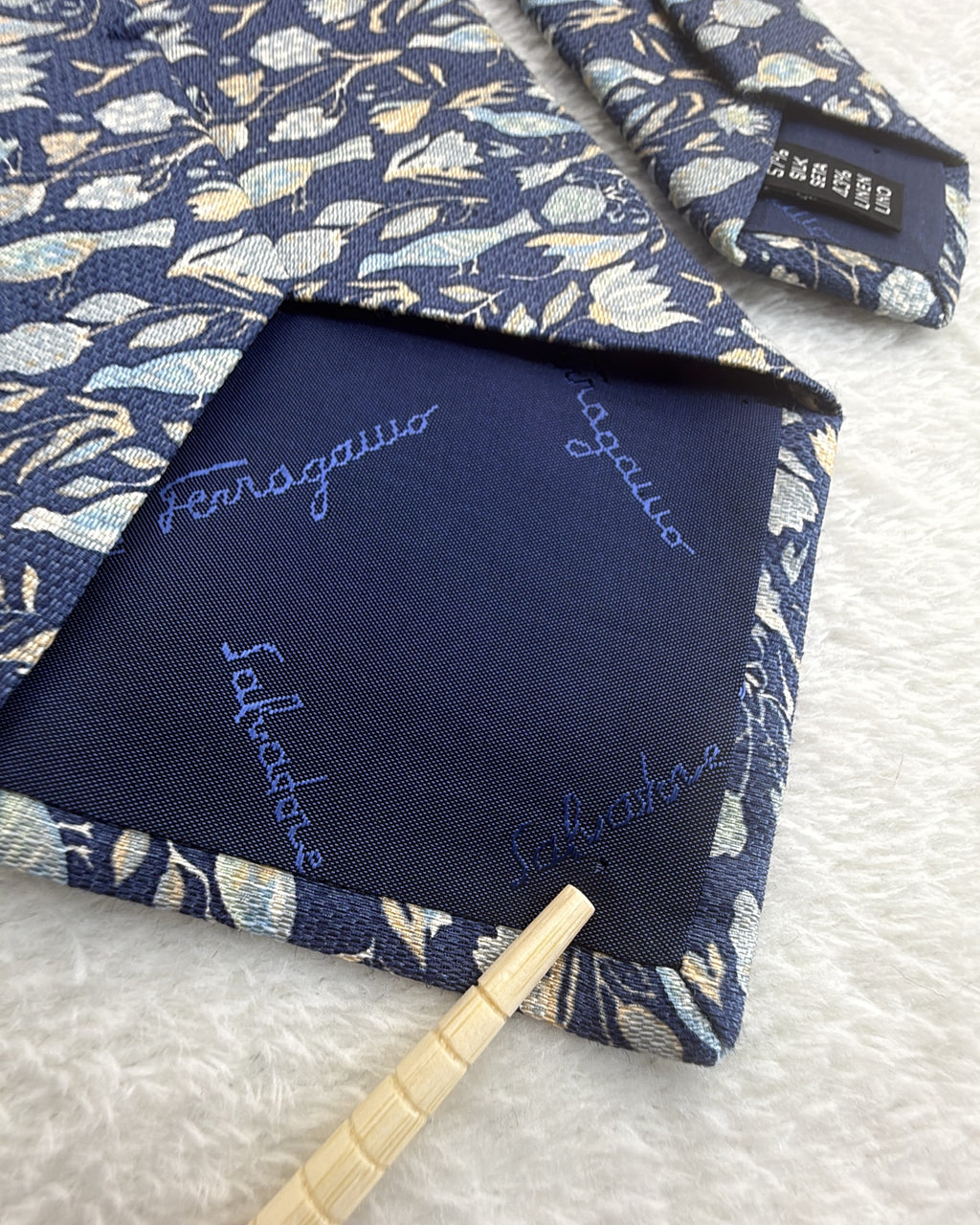 Salvatore Ferragamo Silk, Linen Tie Novelty/Motif Navy Necktie