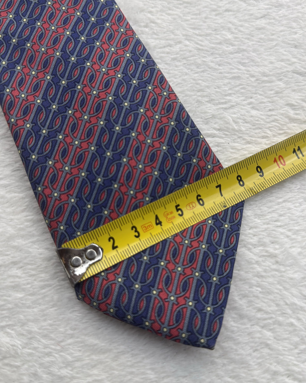 Hermès Paris Silk Tie Geometric Navy Red Necktie Made in France
