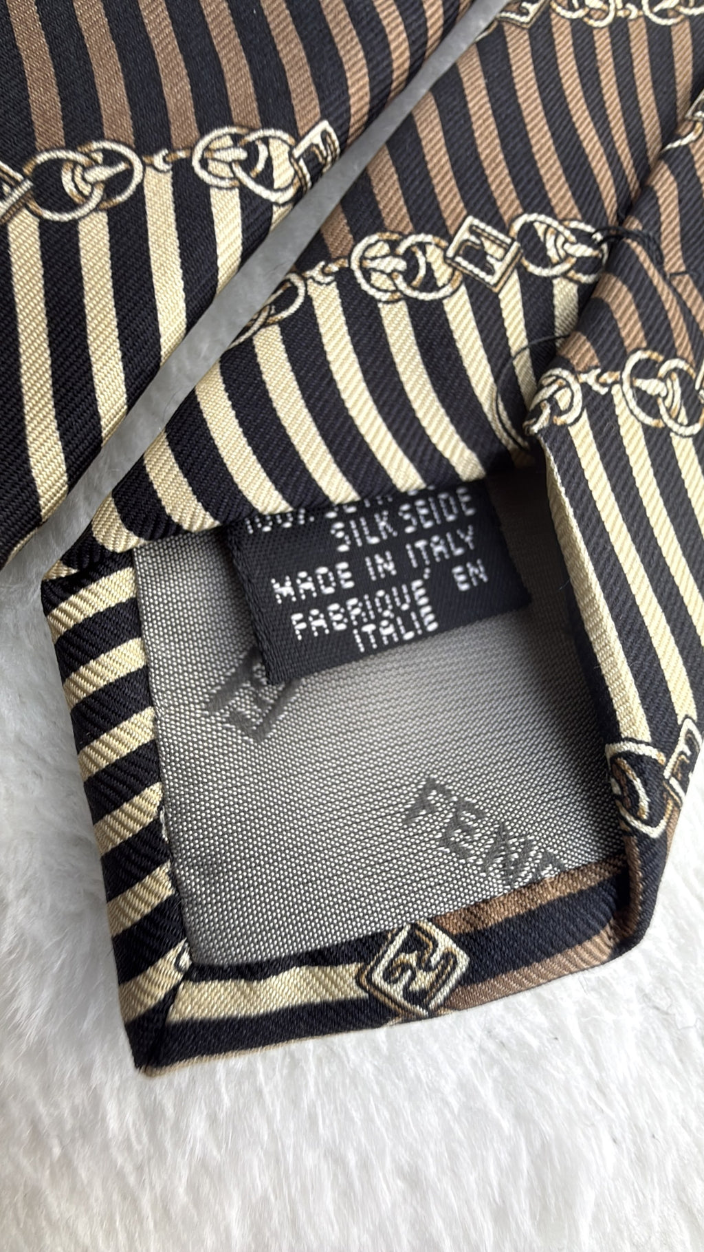 Fendi Silk Tie Striped Brown Beige Necktie Made in Italy