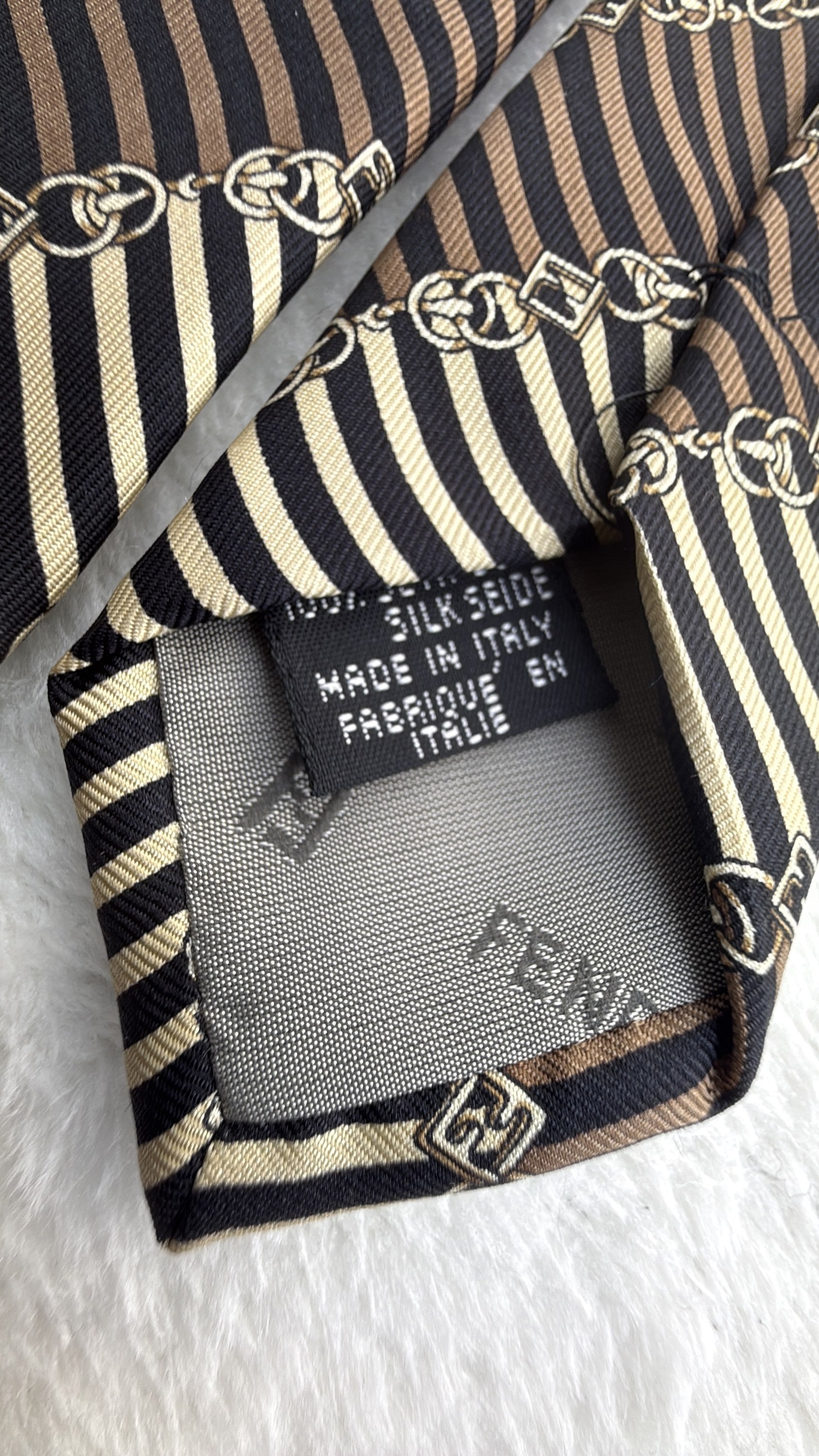 Fendi Silk Tie Striped Brown Beige Necktie Made in Italy