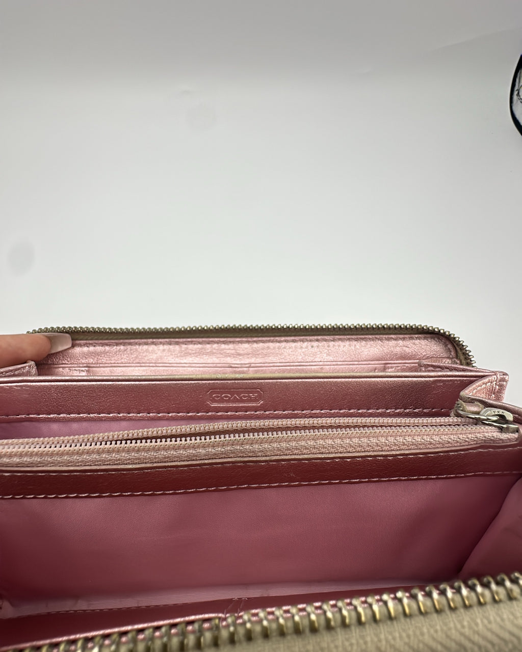 Vintage Coach Wallet Coated Canvas Beige Pink