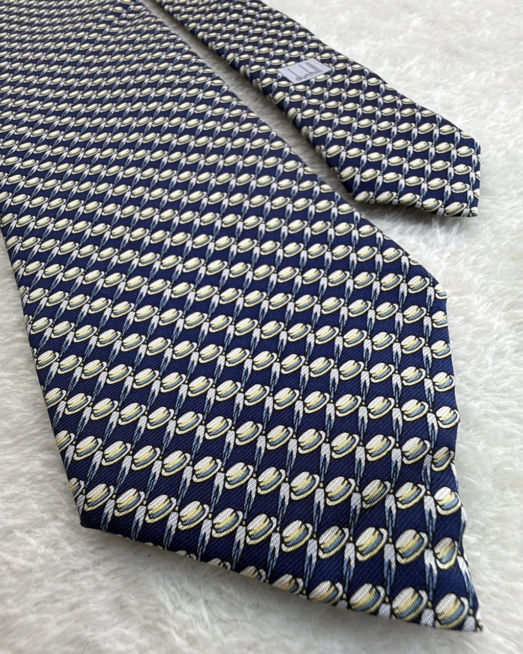Alfred Dunhill Silk Tie Novelty/Motif Navy Yellow Necktie Made in Italy